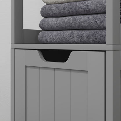 Narrow Bathroom Cabinet with 3 Drawers and 2 Tier Shelf, Tall Cupboard Freestanding Linen Tower, Grey Bathroom Cabinets   at Gallery Canada