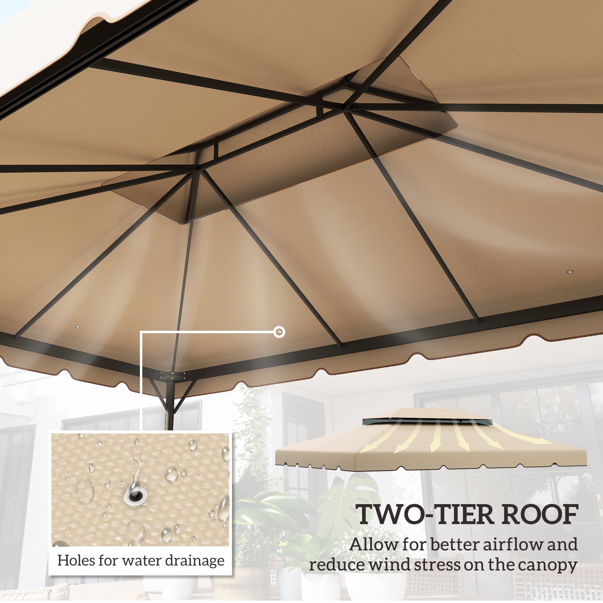 13.1' x 9.8' Gazebo Replacement Canopy, Gazebo Top Cover with Double Vented Roof for Garden Patio(TOP ONLY), Cream Gazebo Canopy Replacement at Gallery Canada