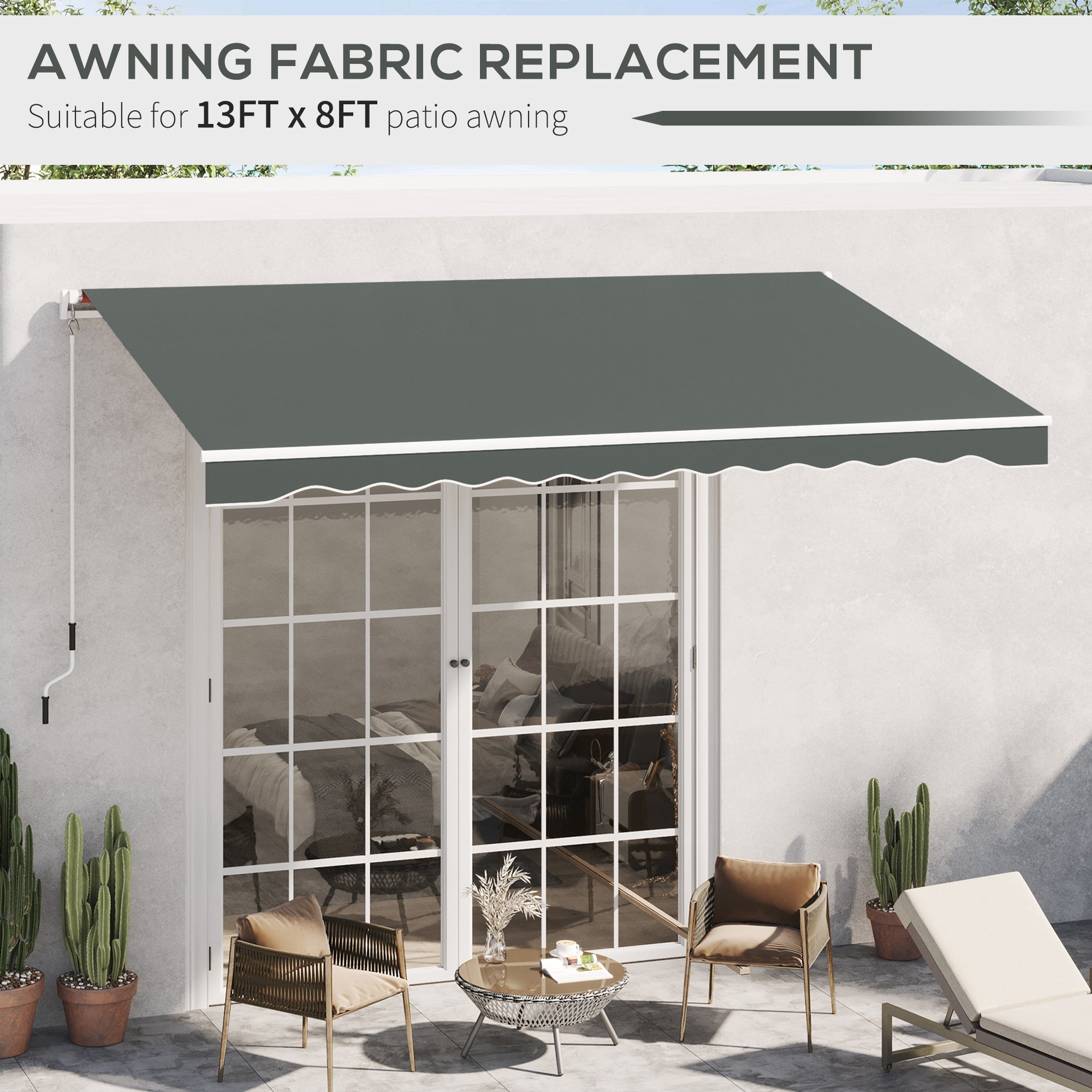 13' x 8' Retractable Awning Fabric Replacement Outdoor Sunshade Canopy Awning Cover, UV Protection, Grey Awning Fabric Replacement at Gallery Canada