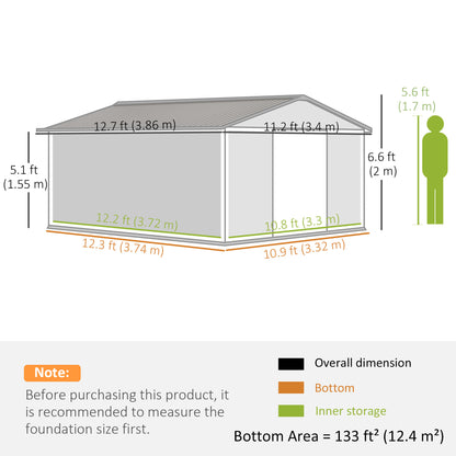 11' x 13' Garden Storage Shed w/ Foundation Kit Metal Tool Storage House w/ Double Doors, Brown Sheds at Gallery Canada