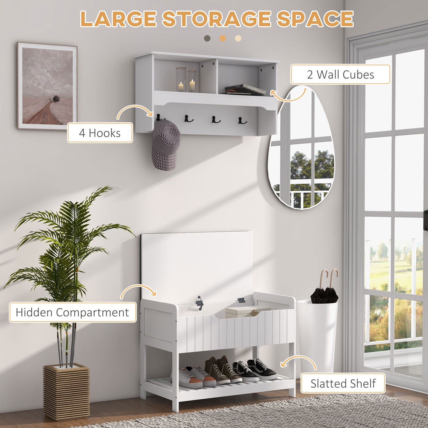 Wall Mounted Coat Rack with Shoe Storage Bench, Hall Tree and Bench, Clothes Hanger Rack with Shelves for Hallway White Clothing Storage   at Gallery Canada