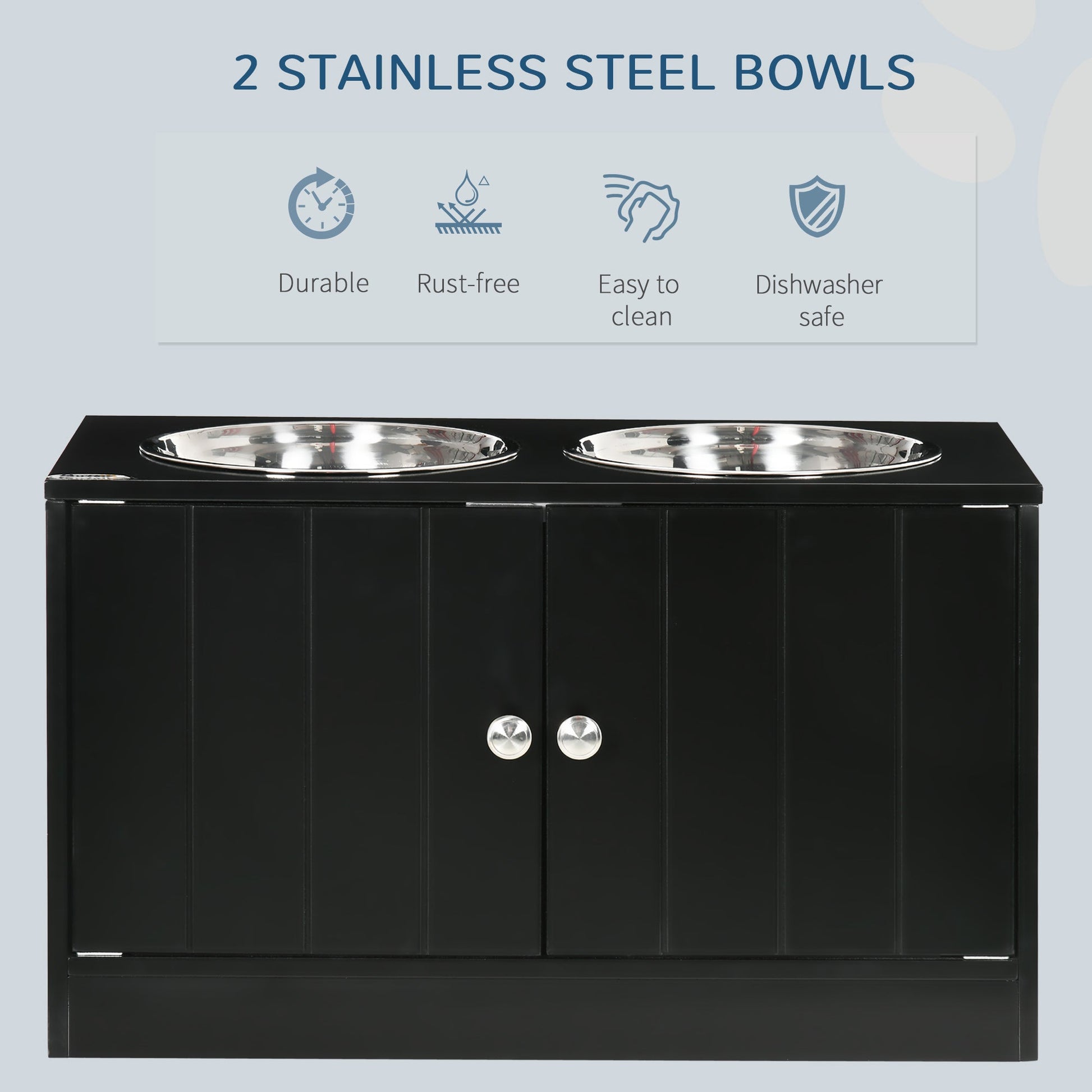 Elevated Dog Bowls for Large Dogs Pet Feeding Station with Stand, Storage, 2 Stainless Steel Food and Water Bowls, Black, 23.6" x 11.8" x 14" Dog Bowls   at Gallery Canada