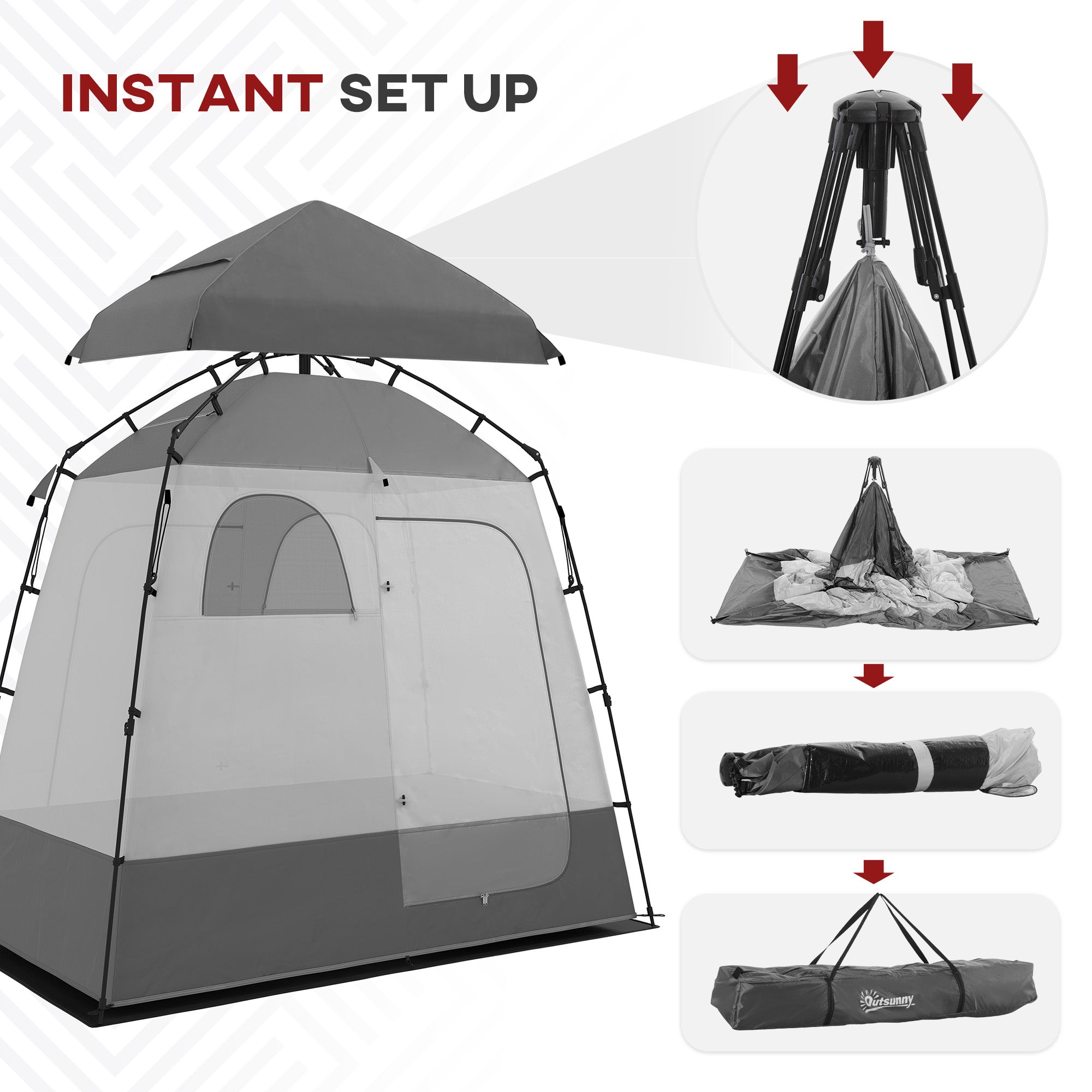 Outdoor Portable Pop Up Shower Tent Changing Tent Privacy Enclosure with 2 Rooms, Shower Bag, Floor for Camping, Dark Grey Camping Tents at Gallery Canada