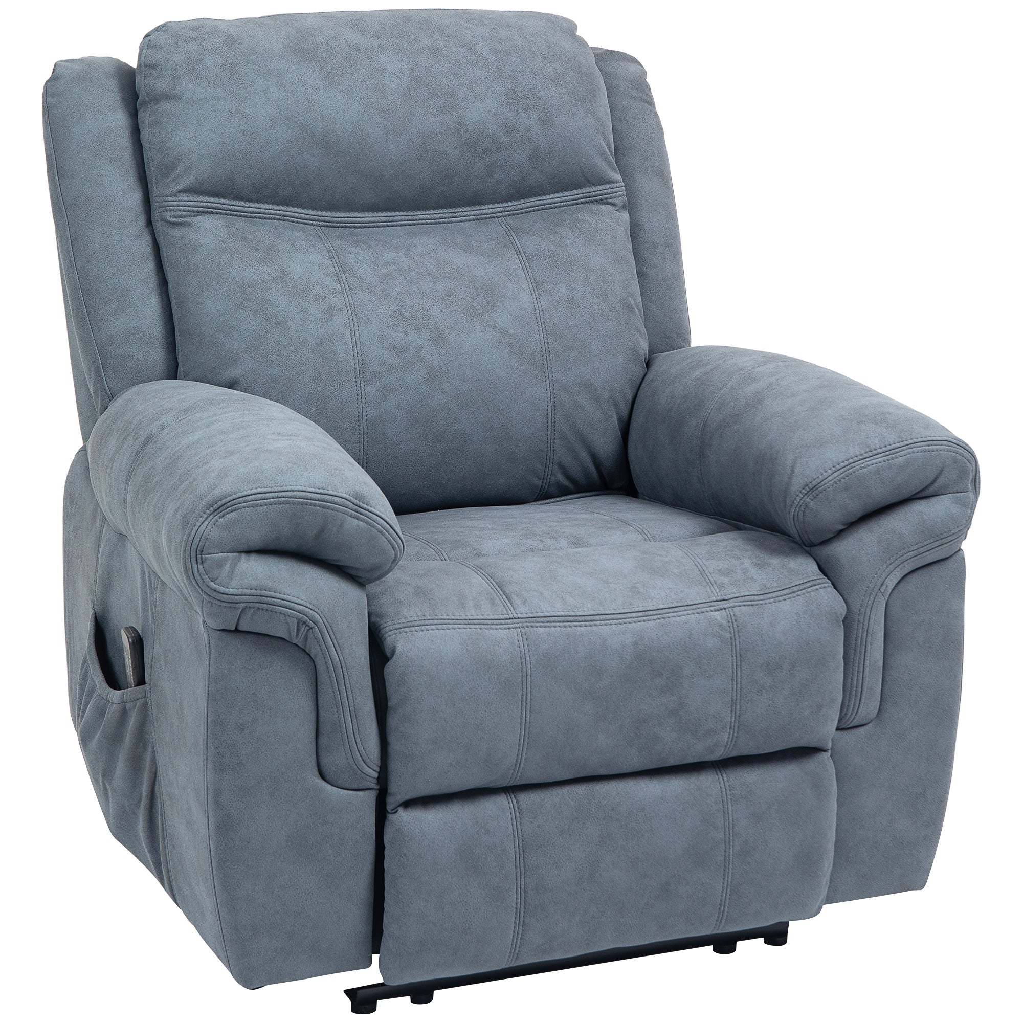 Manual Recliner Chair with Vibration Massage, Side Pockets, Microfibre Reclining Chair for Living Room, Blue Sofas & Reclining Chairs at Gallery Canada