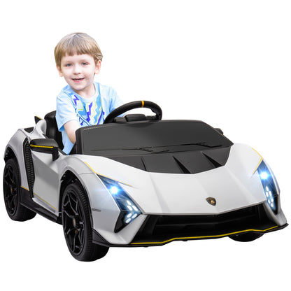 12V Lamborghini Autentica Licensed Kids Car with Remote Control, 4 Wheels Spring Suspension, Soft Start, White Electric Toy Cars   at Gallery Canada