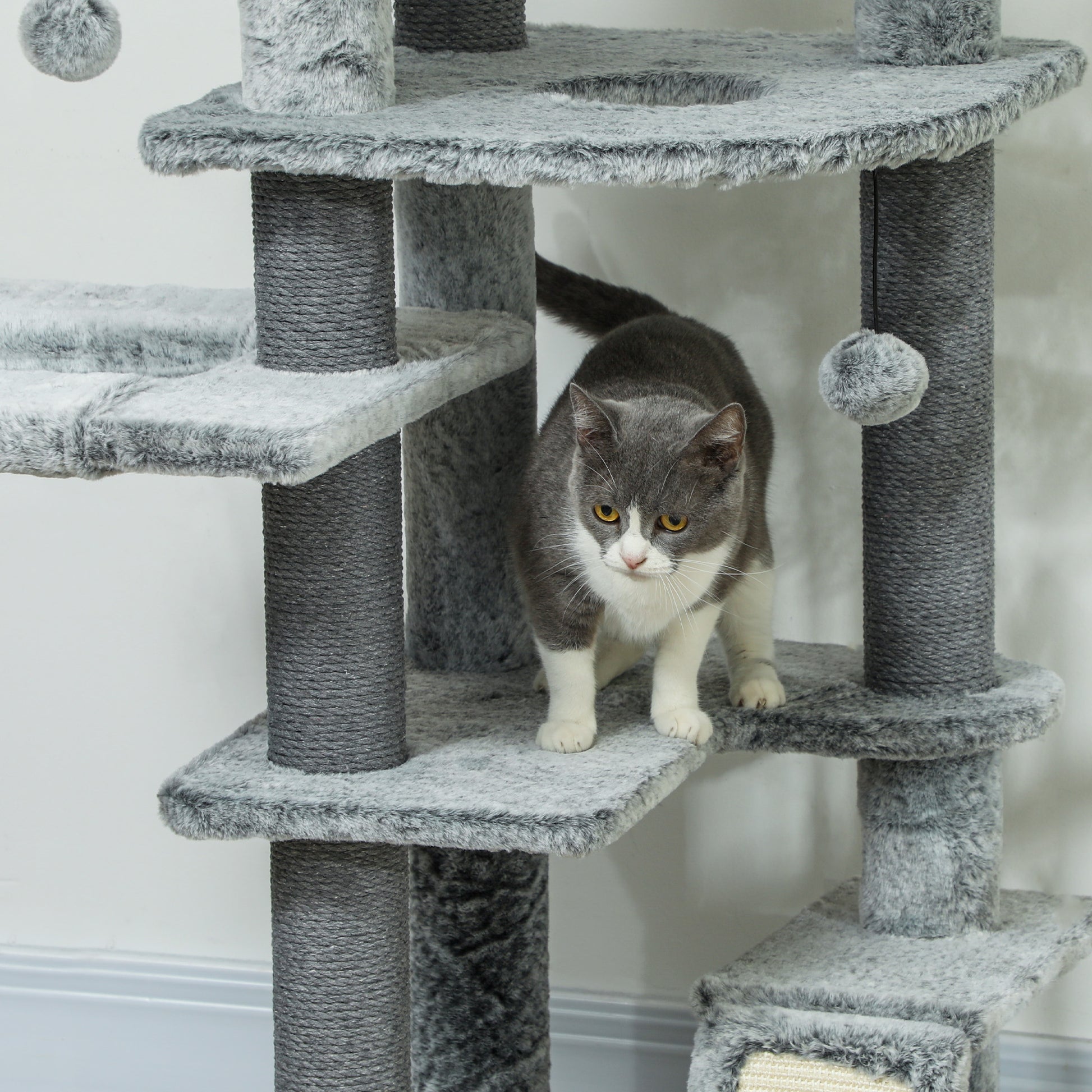 89" -100" Adjustable Height Floor to Ceiling Cat Tree, Multi Levels Cat Climbing Tower with Scratching Posts Floor to Ceiling Cat Trees   at Gallery Canada