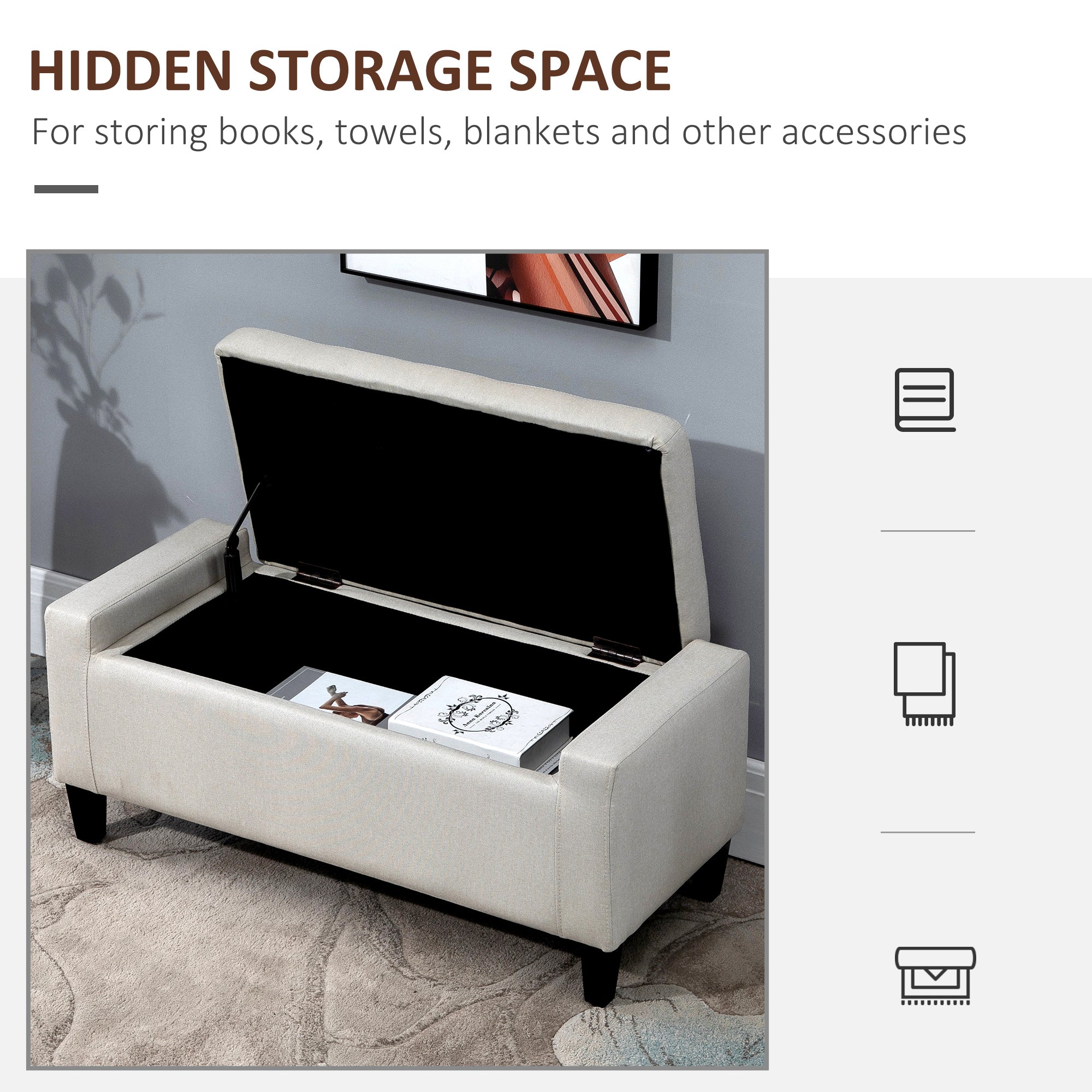 Storage Ottoman Bench Linen-Touch Fabric Tufted Chest Footstool with Flipping Top, Beige Storage Ottomans & Benches at Gallery Canada