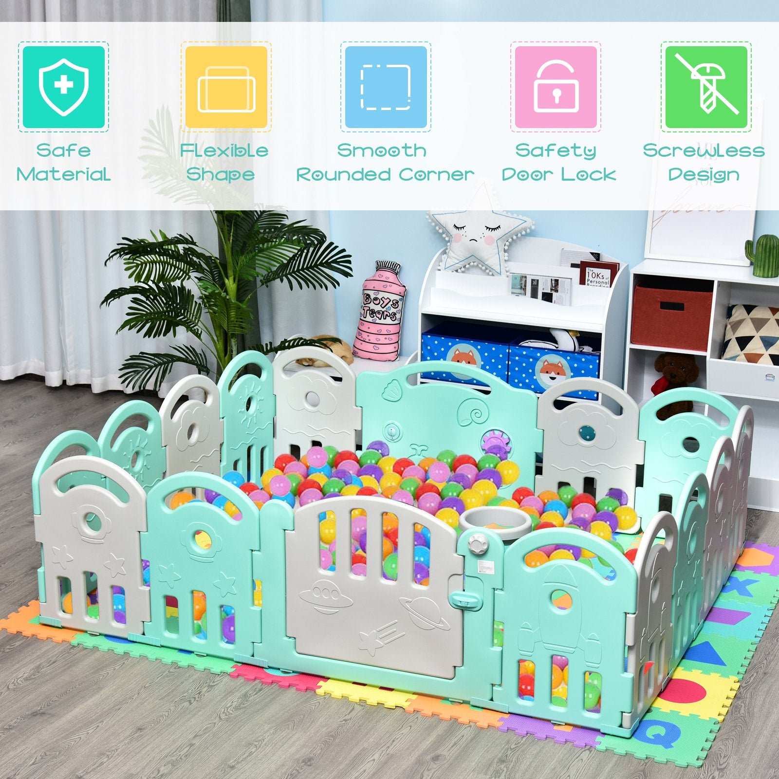 Baby Enclosure, 16 Panels Baby Playpen Baby Play Yard, Indoor &; Outdoor Kids Activity Center, Green Baby Enclosures   at Gallery Canada