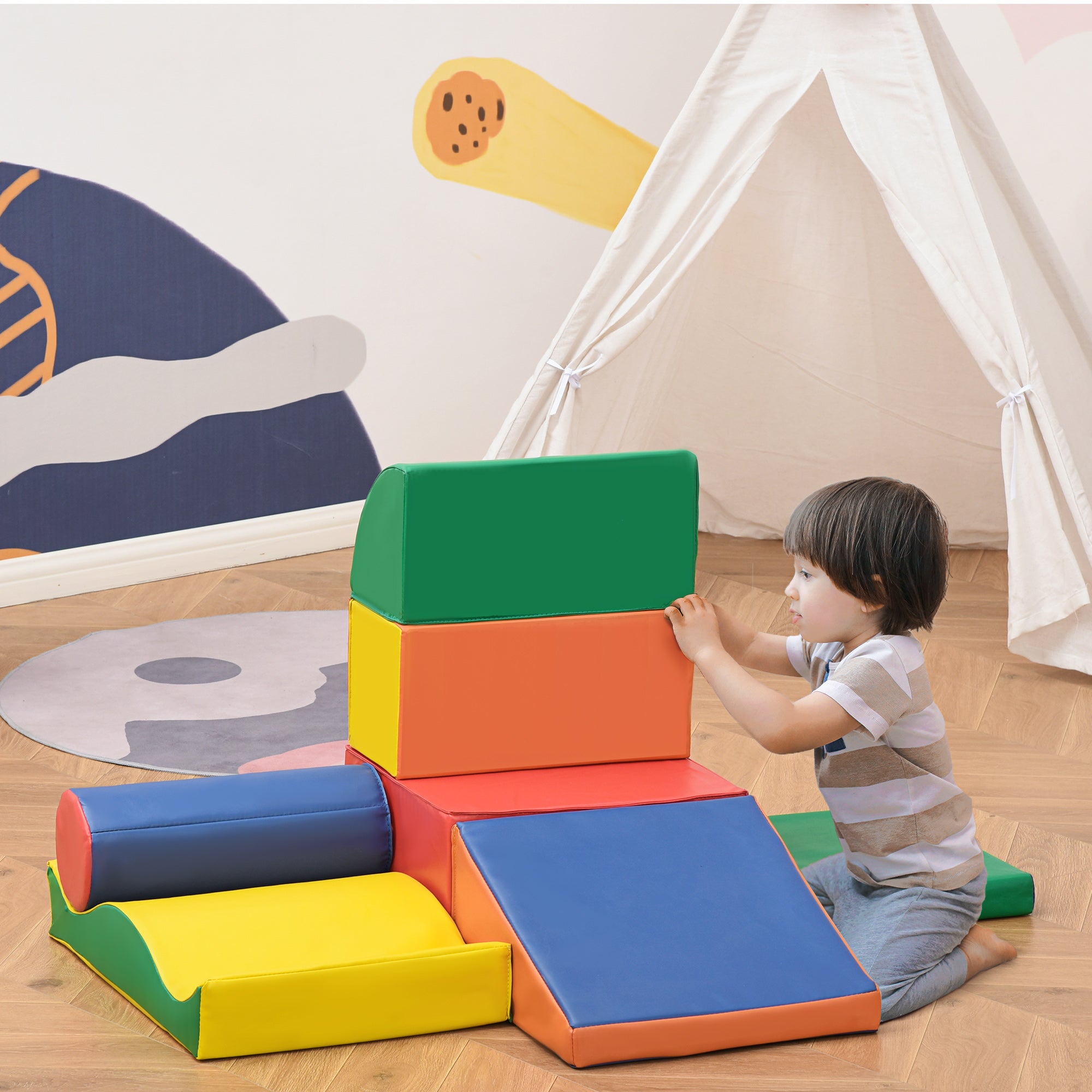 7 Pieces Soft Play Foam Climbing Blocks, Indoor Modular Kids Play Toys for Climbing, Crawling, Sliding, Multicolour Baby Gym & Playmats at Gallery Canada