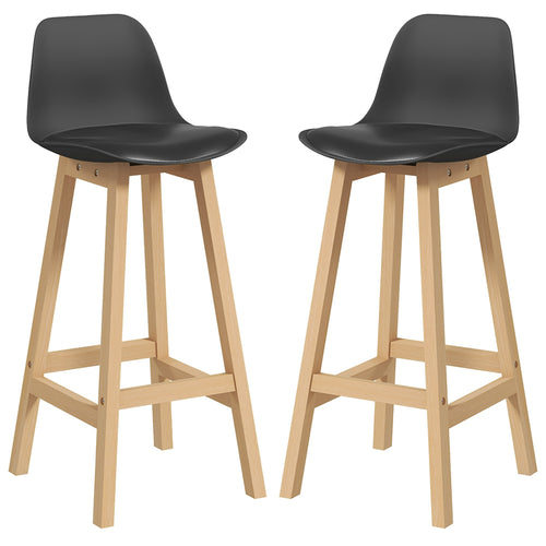 Bar Height Stools Set of 2, PU Leather Upholstered Stools for Kitchen Island, Modern Bar Chairs with Backs, Black