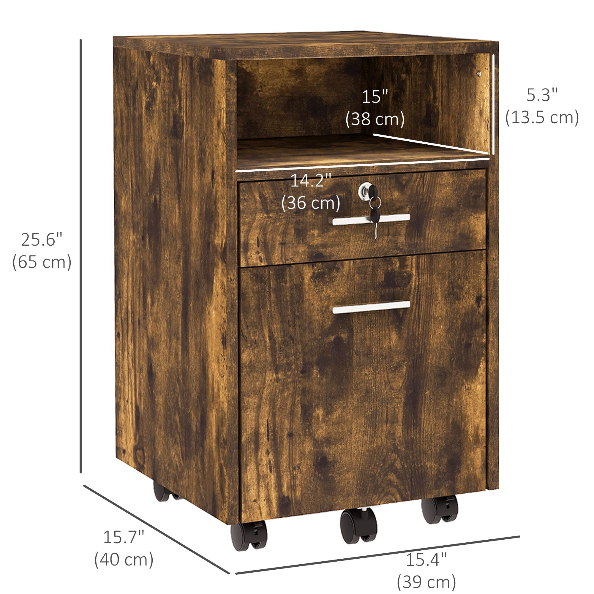 Small Filing Cabinet with 2 Drawers, Lockable Home Office Storage Cabinets on Wheels for A4, Letter Size, Rustic Brown Office Cabinets & Cupboards at Gallery Canada