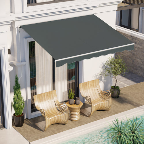 10' x 8' Electric Awning, Retractable Awning Sun Shade Shelter with Remote Controller, Manual Crank Handle and Aluminum Frame, for Deck, Balcony, Yard, Grey