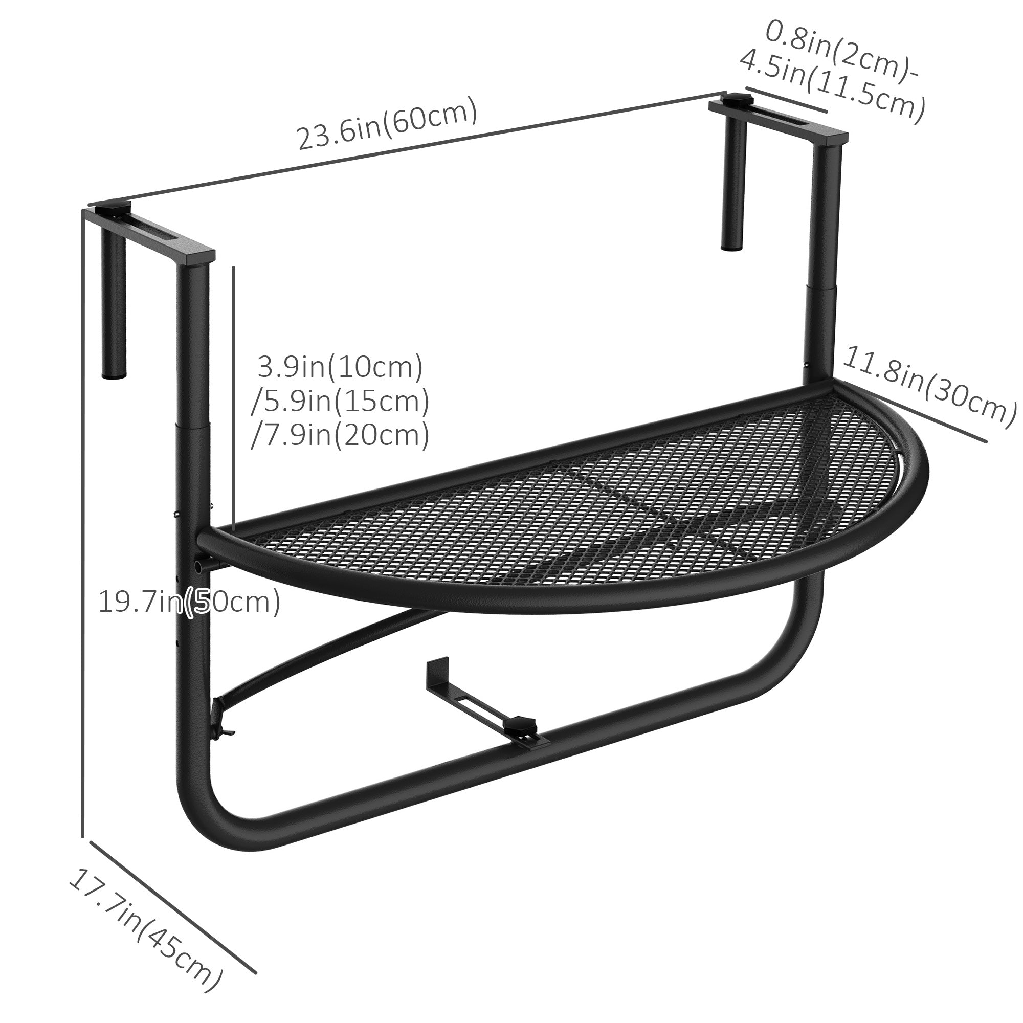 Adjustable Balcony Hanging Rail Table Metal Mounting Mini Wall Desk Storage Rack Outdoor Flower Stand, Black Balcony Table Hanging at Gallery Canada