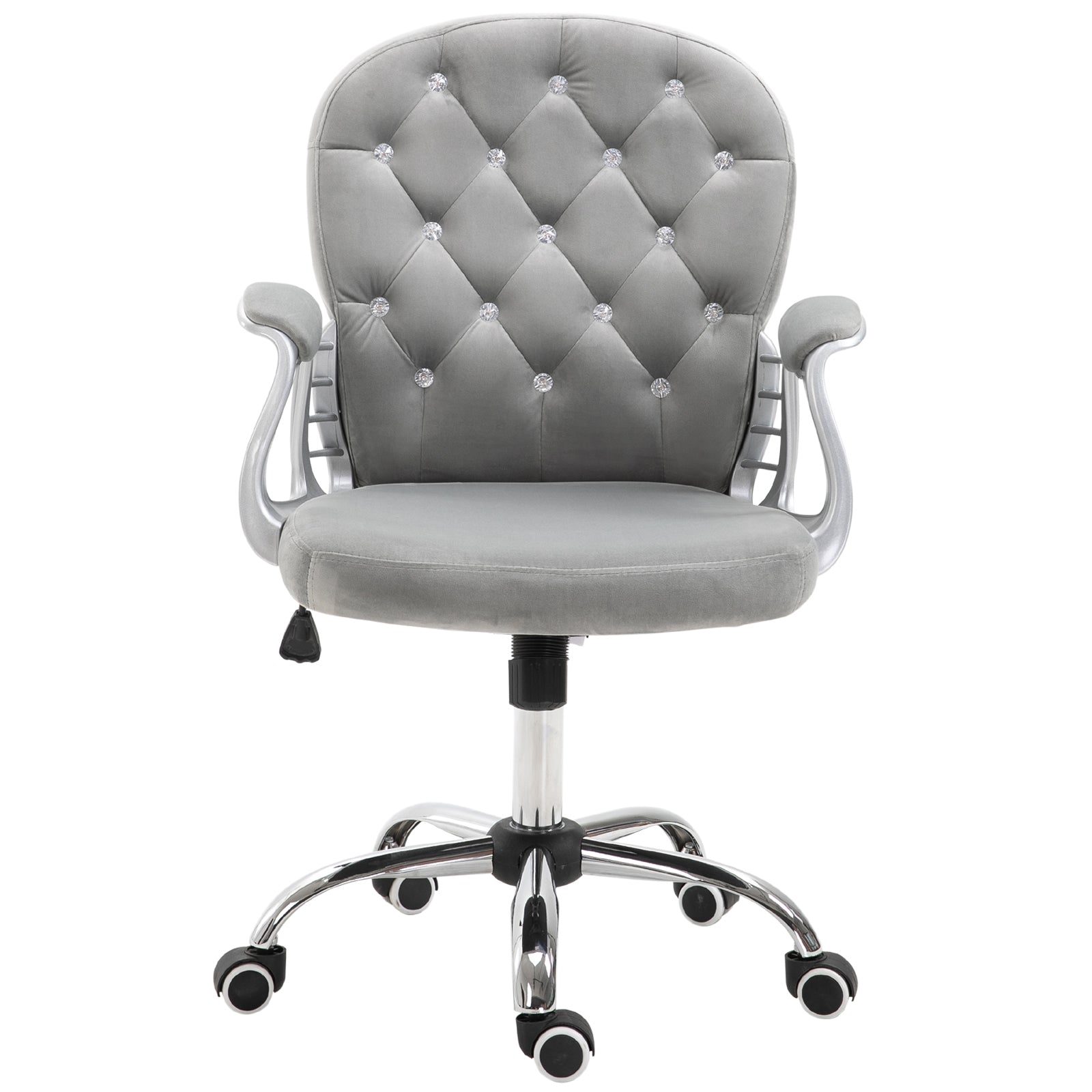 Velvet Vanity Office Chair, Button Tufted Swivel Chair with Adjustable Height, Padded Armrests and Tilt Function, Grey Task Chairs at Gallery Canada