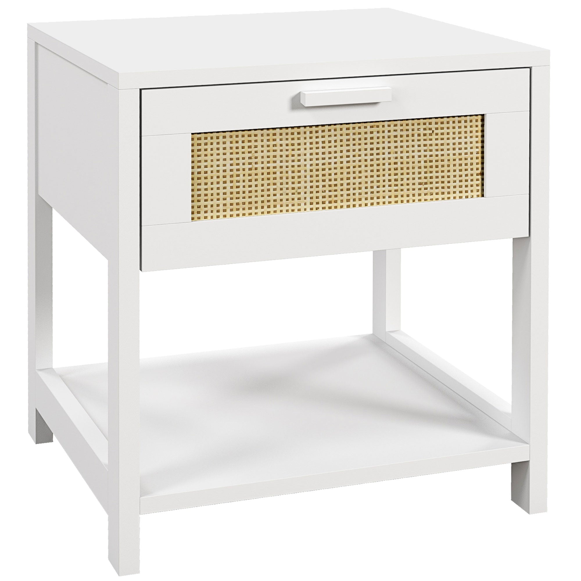 Modern Bedside Table, Accent Nightstand with Drawer and Open Shelf, Bed End Table for Bedroom, Living Room, White Bedside Tables   at Gallery Canada