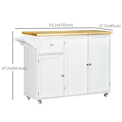 Rolling Kitchen Island with Storage, Utility Kitchen Island Cart with Drawer, Cabinets, Towel Rack and Rubber Wood Top Kitchen Islands & Kitchen Carts   at Gallery Canada