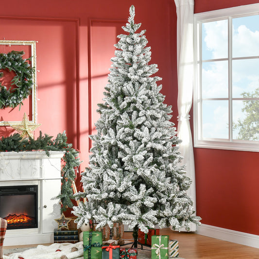 7.5ft Flocked Christmas Tree, Pine Artificial Christmas Tree with 1300 Branches Tips, Steel Base, Automatic Open, Green Flocked Christmas Trees   at Gallery Canada