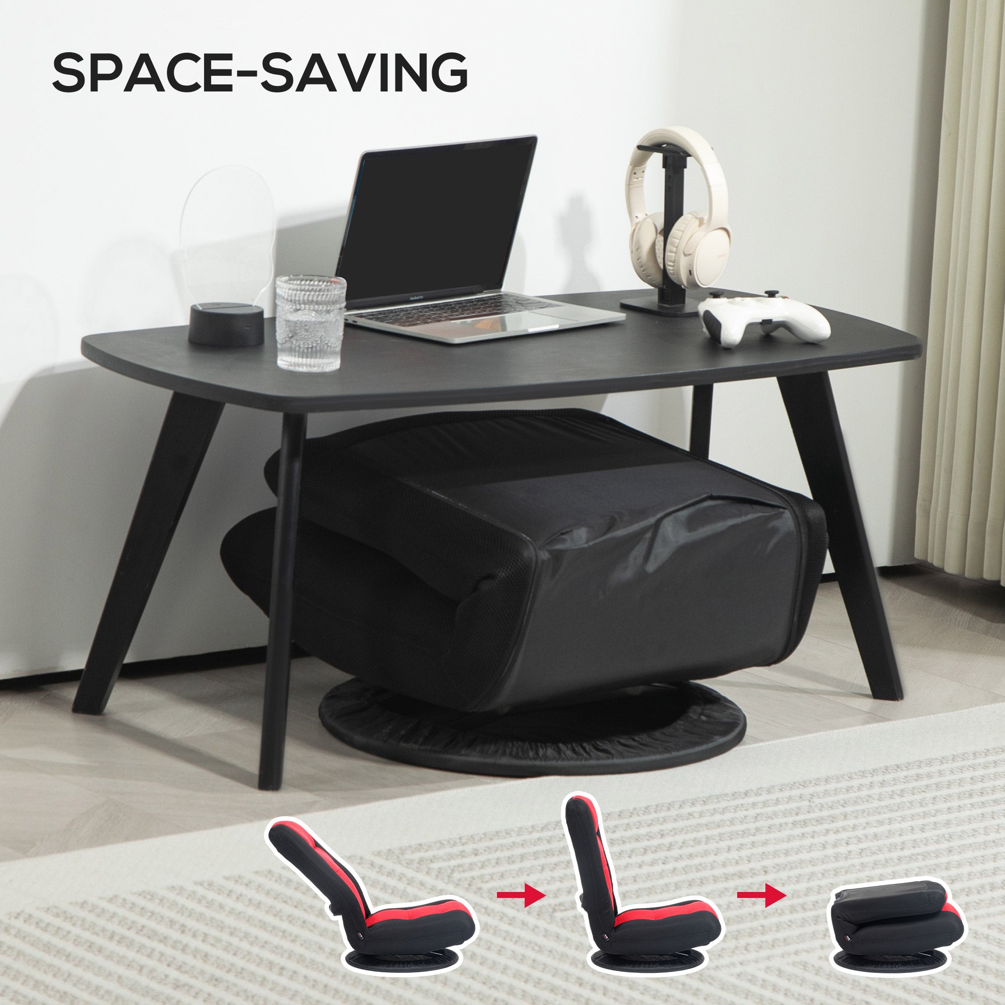 Folding Floor Chair for Adults Teens, 360 Degree Swivel Gaming Chair, 6 Positions Adjustable Lazy Sofa Chair, Red 2-Seater Sofas at Gallery Canada