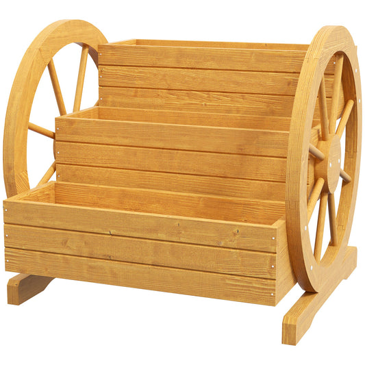 Wooden Wagon Planter Box, 3-Tier Raised Garden Bed, for Vegetables Flowers Herbs, 24" x 24" x 22" Raised Garden Beds Teak  at Gallery Canada