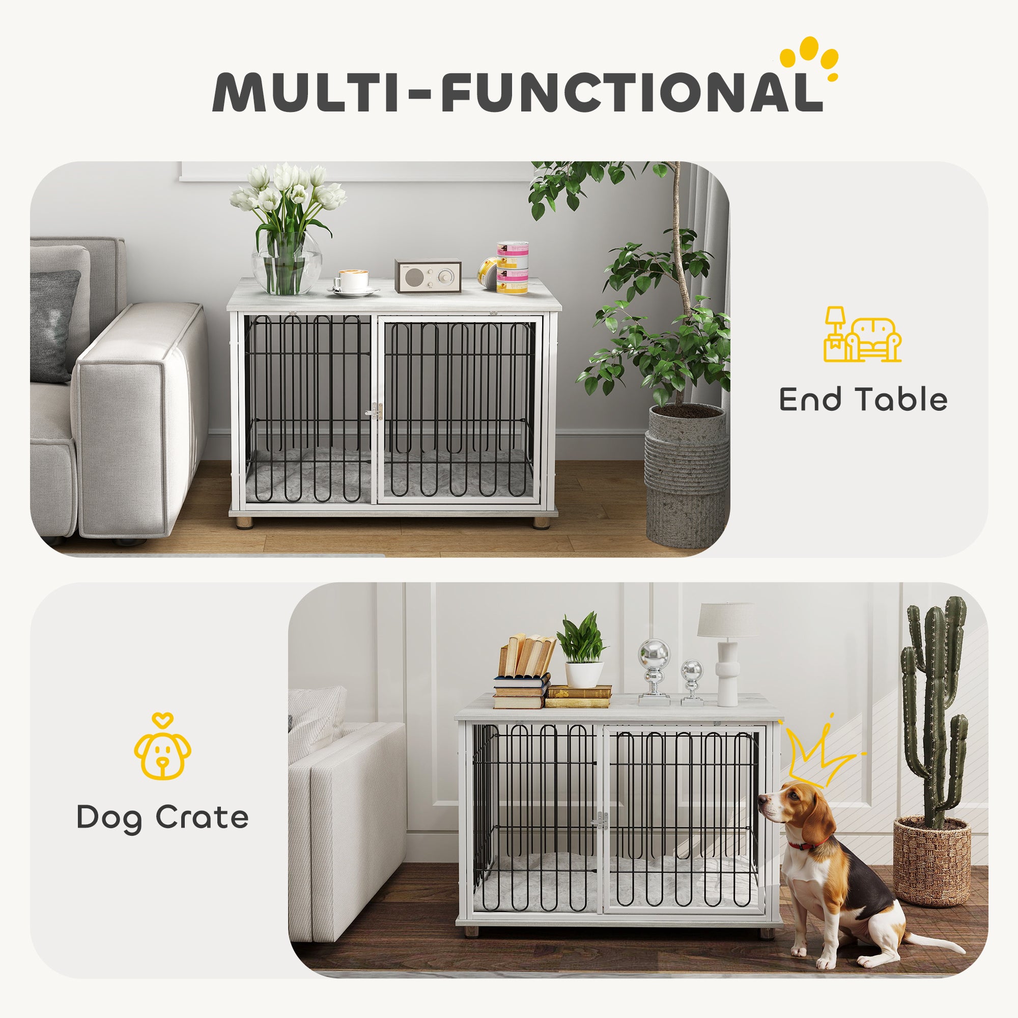 Dog Crate Furniture with Washable Cushion, Adjustable Feet for Medium Dogs, Indoor Use, Grey Houses, Kennels & Pens at Gallery Canada
