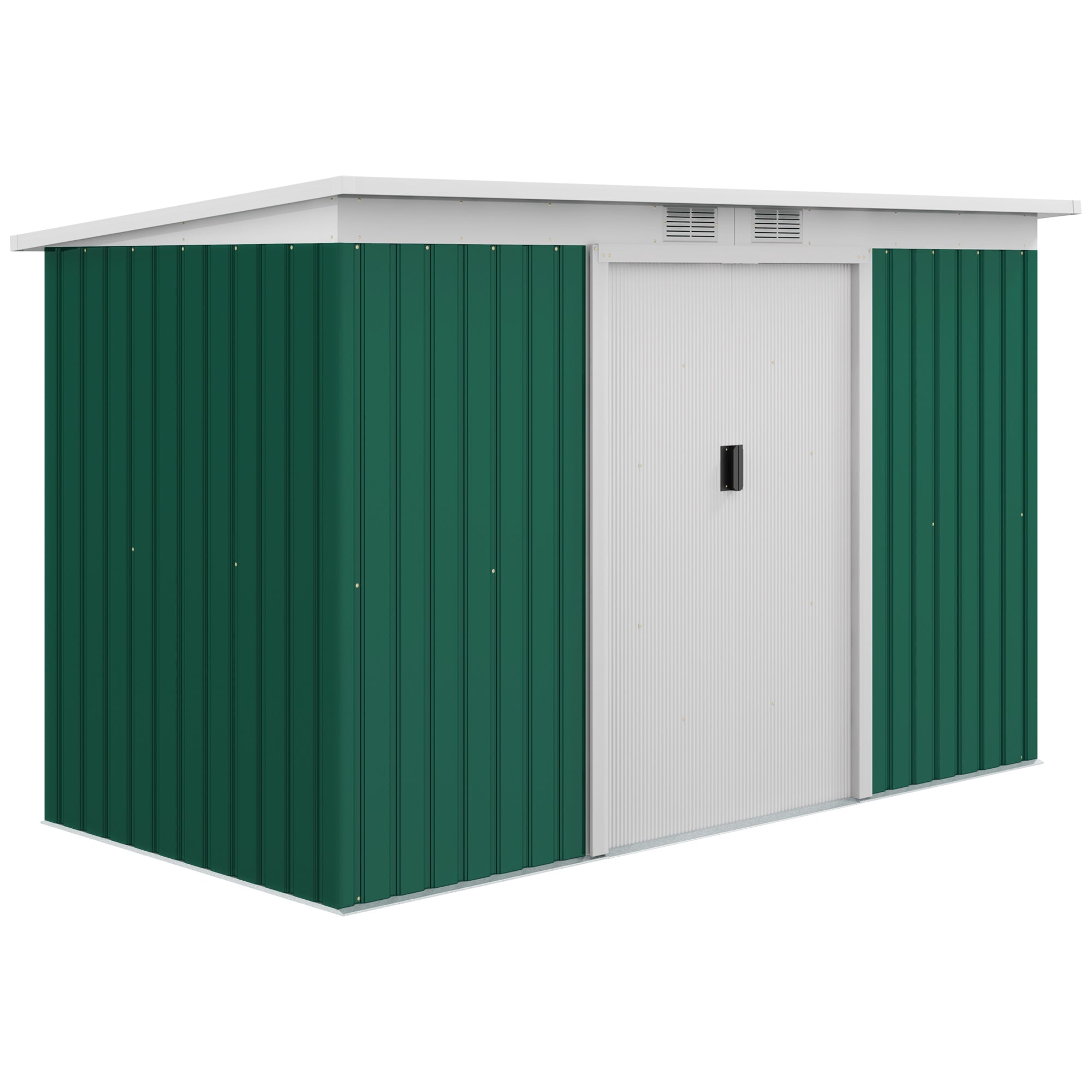 9' x 4' Garden Metal Storage Shed Outdoor Equipment Tool Box with Foundation Kit, Ventilation &; Doors, Dark Green Sheds   at Gallery Canada