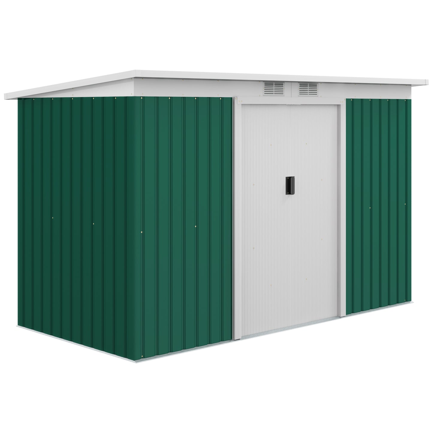 9' x 4' Garden Metal Storage Shed Outdoor Equipment Tool Box with Foundation Kit, Ventilation &; Doors, Dark Green Sheds   at Gallery Canada