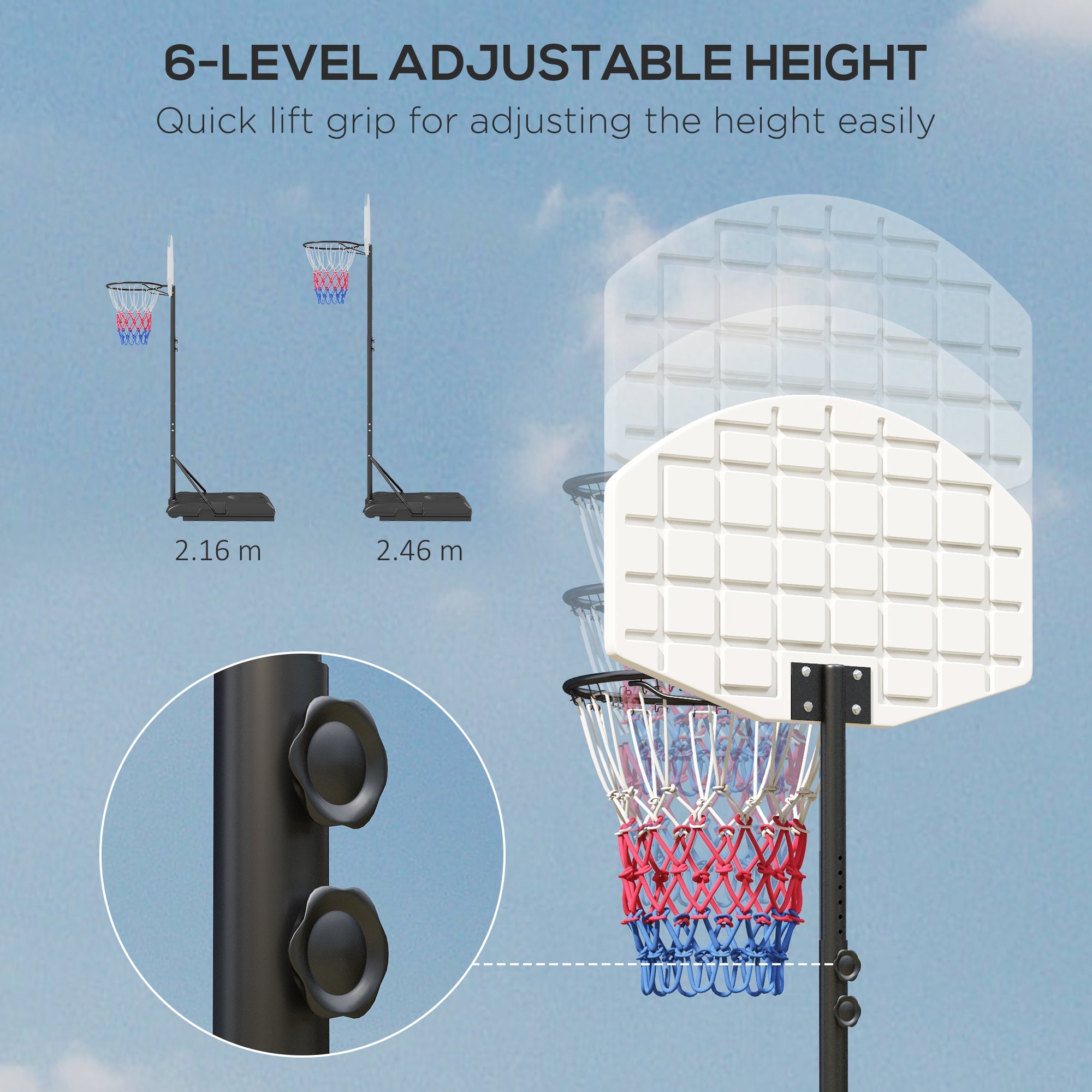 Outdoor Basketball Hoop, 6-7FT Adjustable Basketball Goal with 28.3