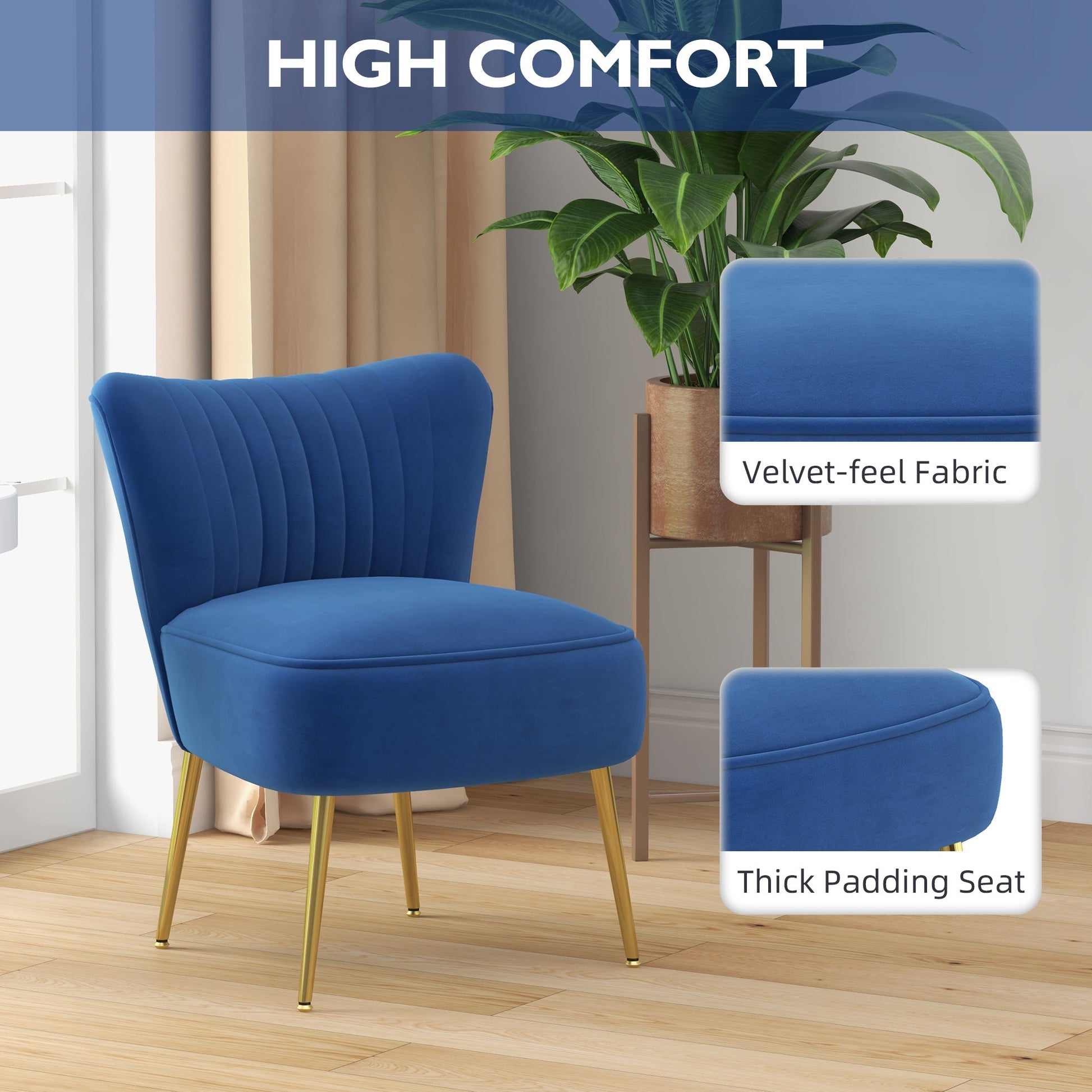 Velvet Lounge Chairs Set of 2, Modern Accent Chairs for Living Room with Gold Steel Legs and Tufting Backrest, Dark Blue Accent Chairs   at Gallery Canada