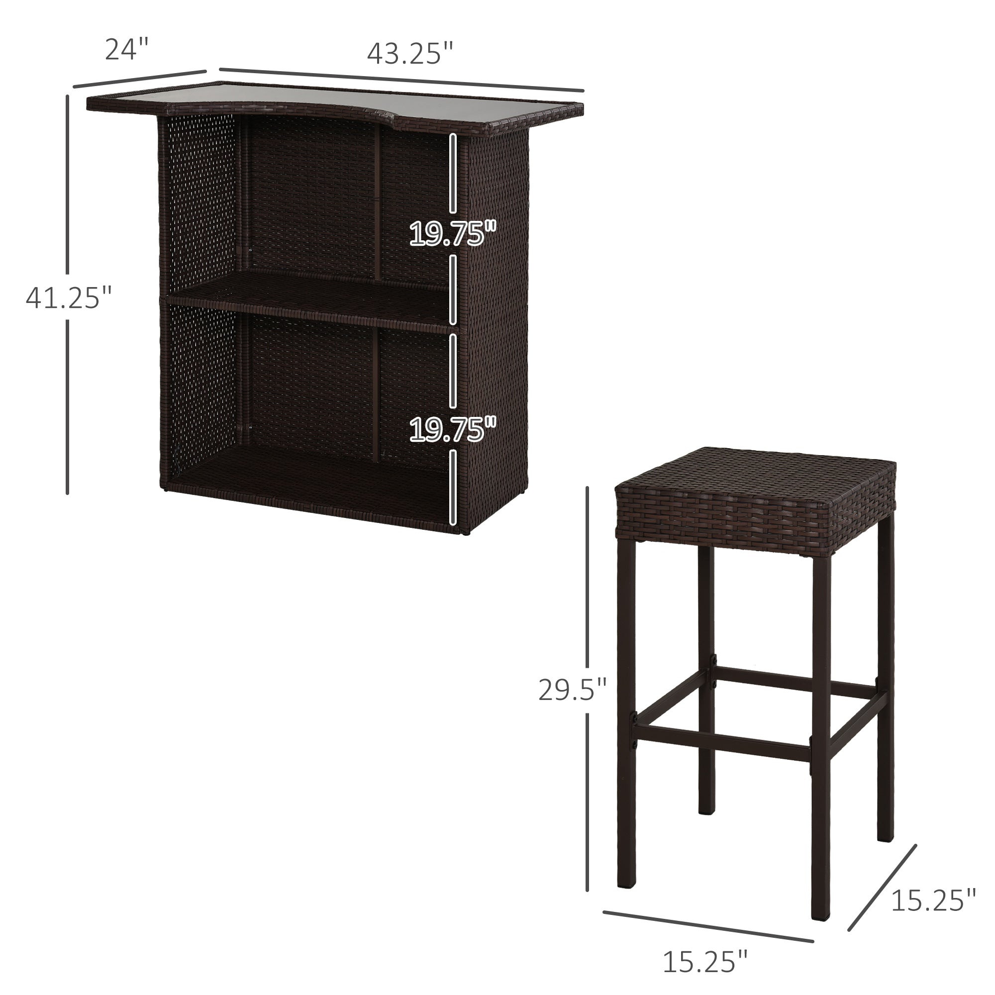 5 Pieces Patio Bar Set, Outdoor PE Rattan Wicker High Top Outdoor Table and Chairs Outdoor Bar Set with Tempered Glass Top Bar Table and Shelves, 4 Bar Chairs, Dark Brown Bistro Sets at Gallery Canada