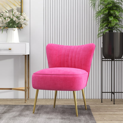 Velvet Lounge Chair, Modern Accent Chair for Living Room with Gold Steel Legs and Tufting Backrest, Pink Accent Chairs   at Gallery Canada