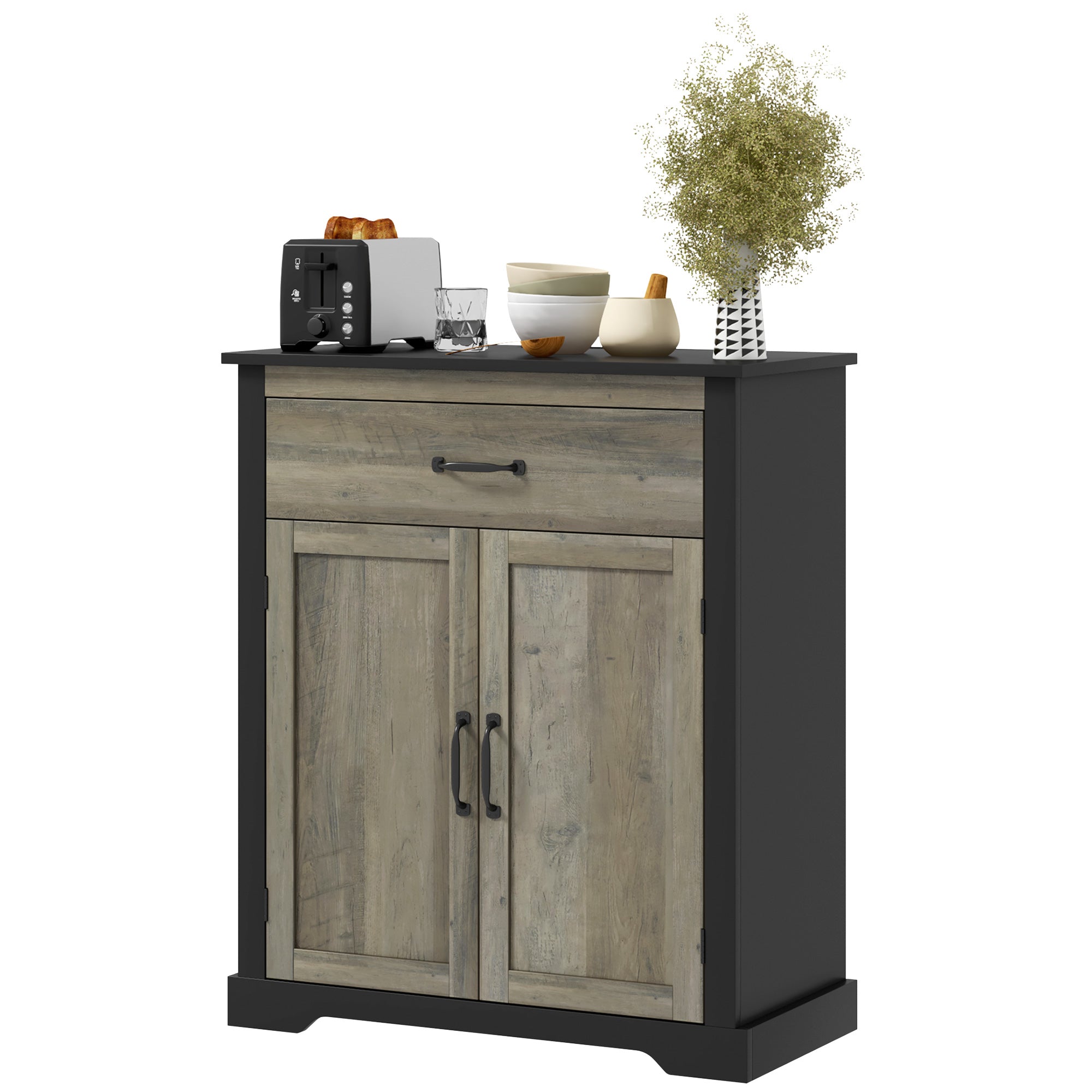 Sideboard Buffet Cabinet, Storage Cabinet with Drawer, Double Doors and Adjustable Shelf, Black Storage Cabinets   at Gallery Canada