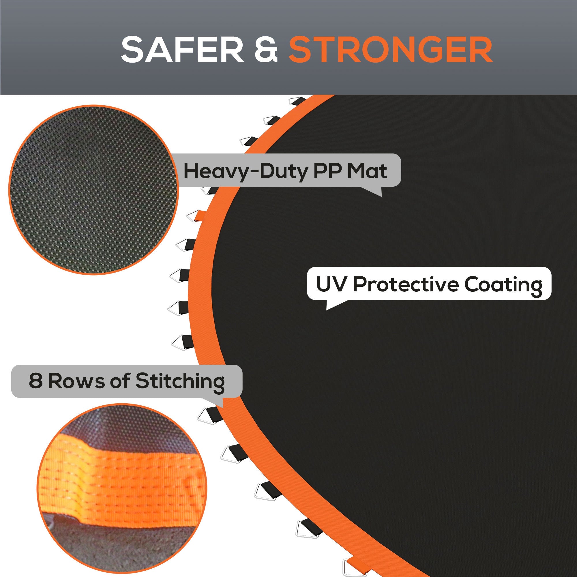 Trampoline Mat Replacement with Spring Pull Tool and 72 V-Hooks, Fits 12ft Trampoline, Using 5.5