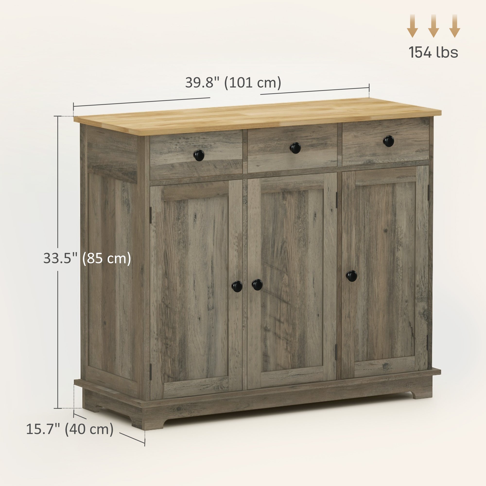 Modern Sideboard, Buffet Cabinet with Storage Cabinets, Drawers and Adjustable Shelves for Living Room, Washed Grey Bar Cabinets at Gallery Canada