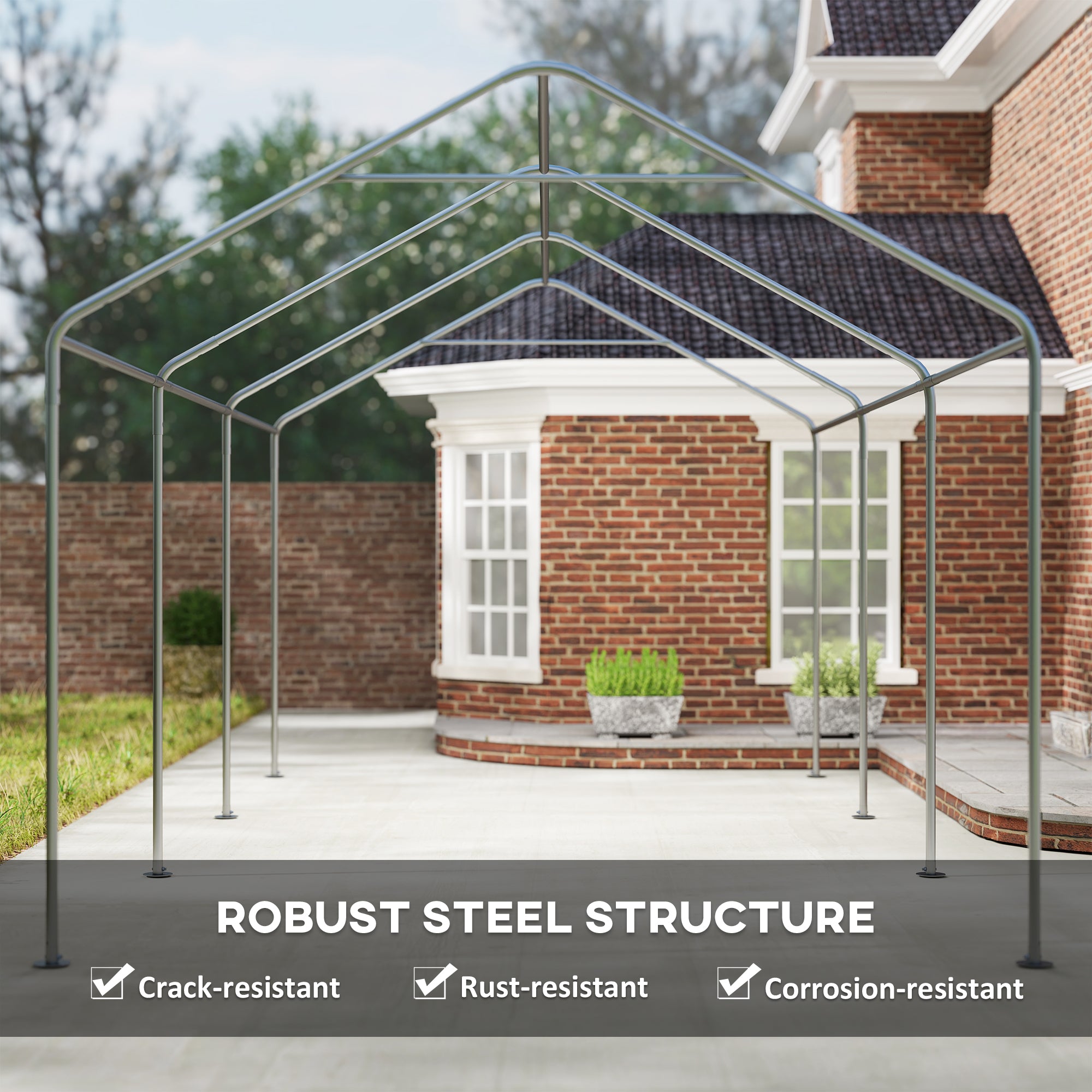 Carport, 10 x 20 ft Portable Garage with 2 Roll-Up Doors and Removable Sidewalls for Car, Truck, Boat, Dark Grey Car Shelters at Gallery Canada