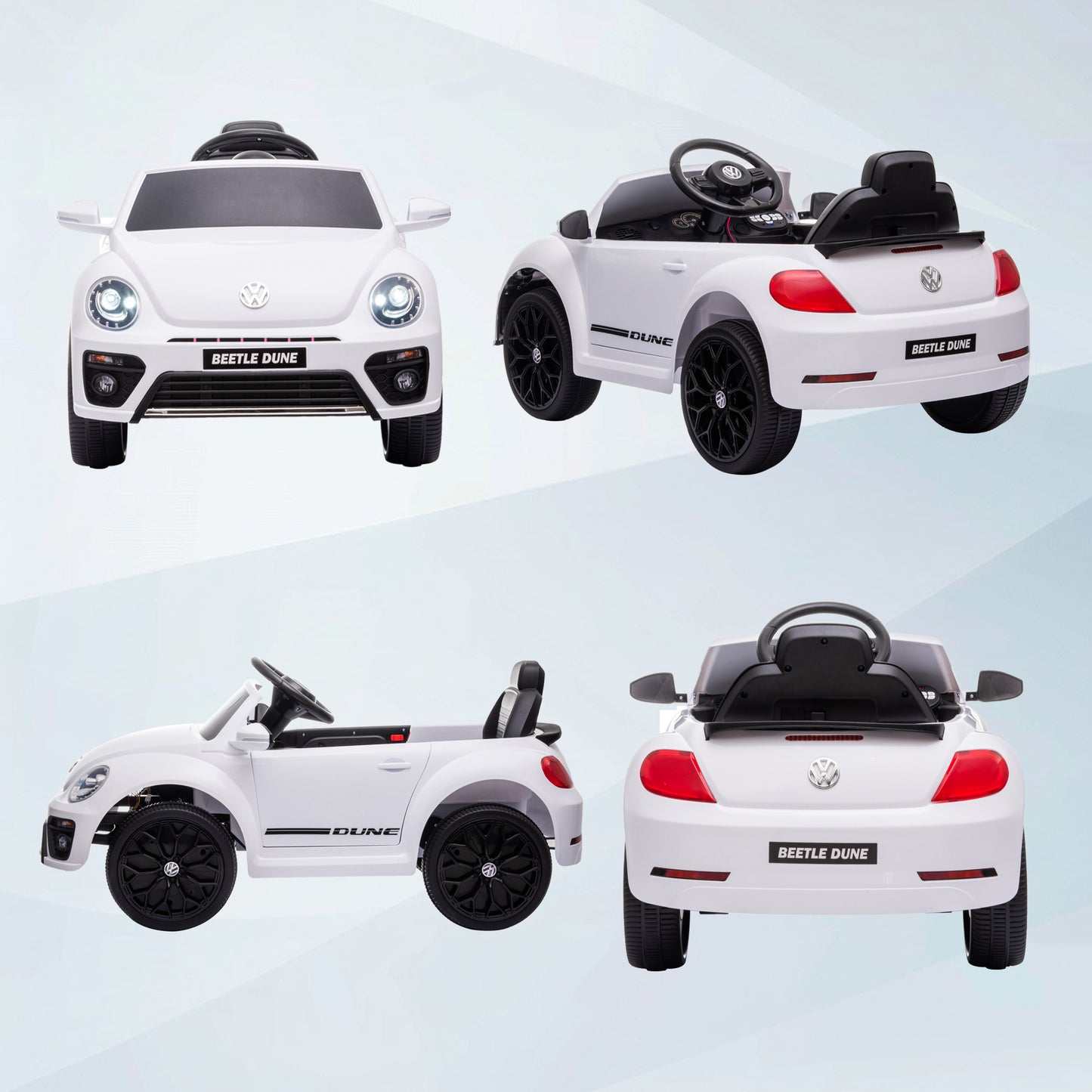 12V Volkswagen Beetle Licensed Electric Car for Kids w/ Remote Control, 4 Spring Suspension Wheels, Soft Start, White Electric Toy Cars   at Gallery Canada