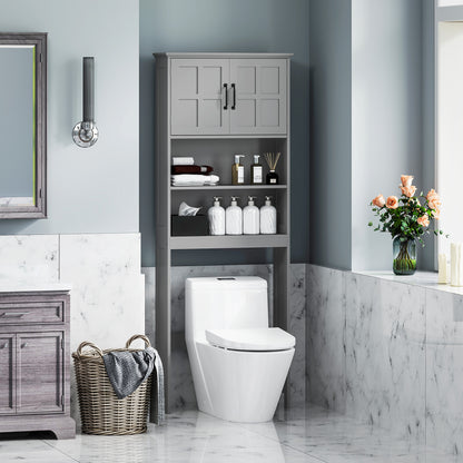 Modern Over The Toilet Storage, Bathroom Cabinets Over Toilet with Open Shelves and Double Door Cabinet, Grey Bathroom Cabinets Grey  at Gallery Canada