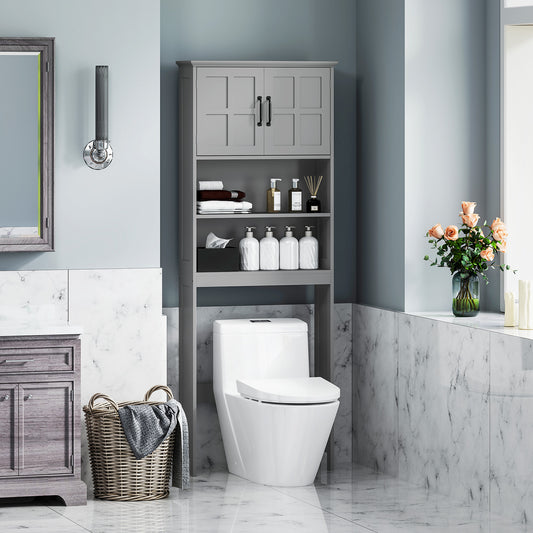 Modern Over The Toilet Storage, Bathroom Cabinets Over Toilet with Open Shelves and Double Door Cabinet, Grey Bathroom Cabinets   at Gallery Canada