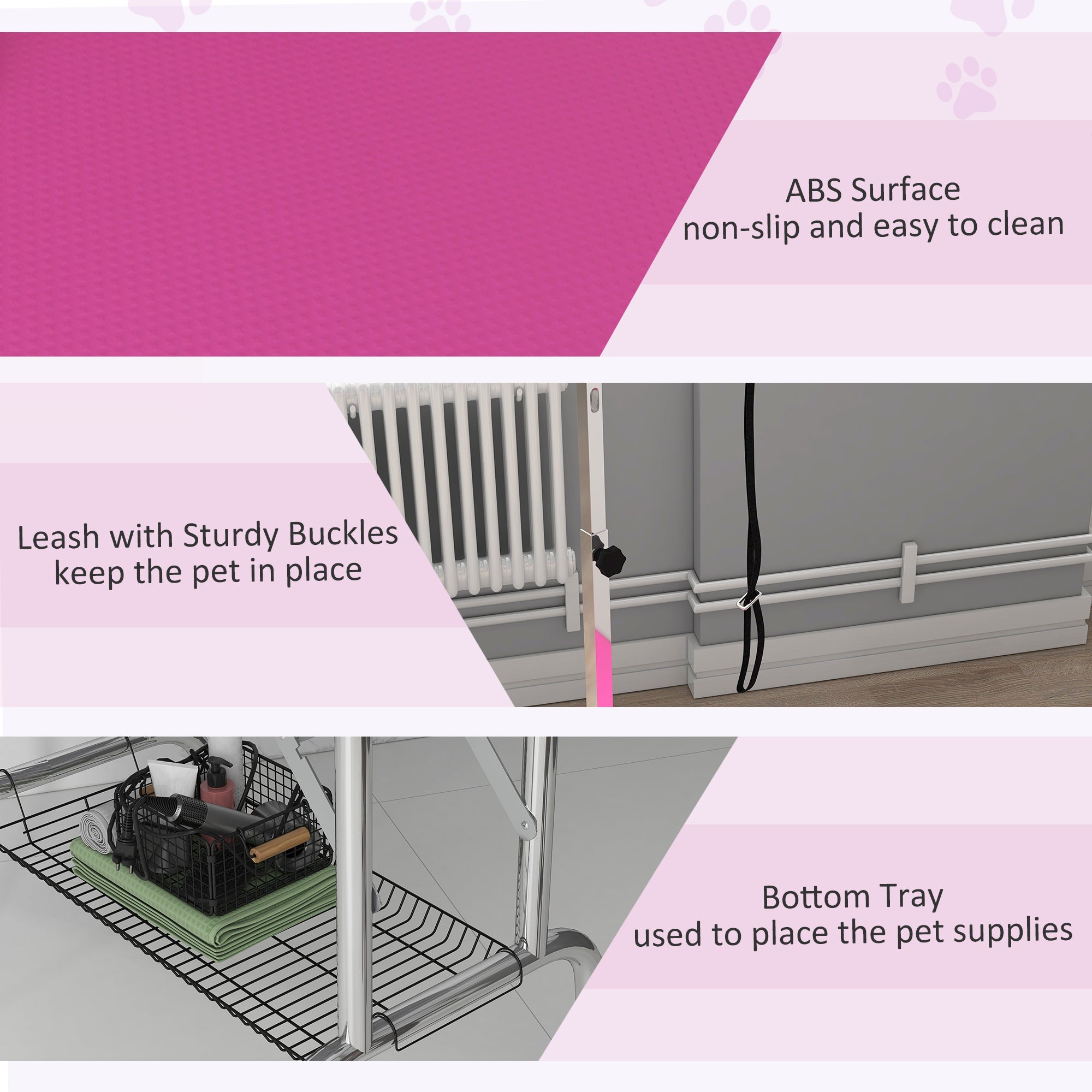Foldable Grooming Table for Dogs with Height Adjustable Grooming Arm, Storage Shelf, Pink Dog Grooming Tables at Gallery Canada