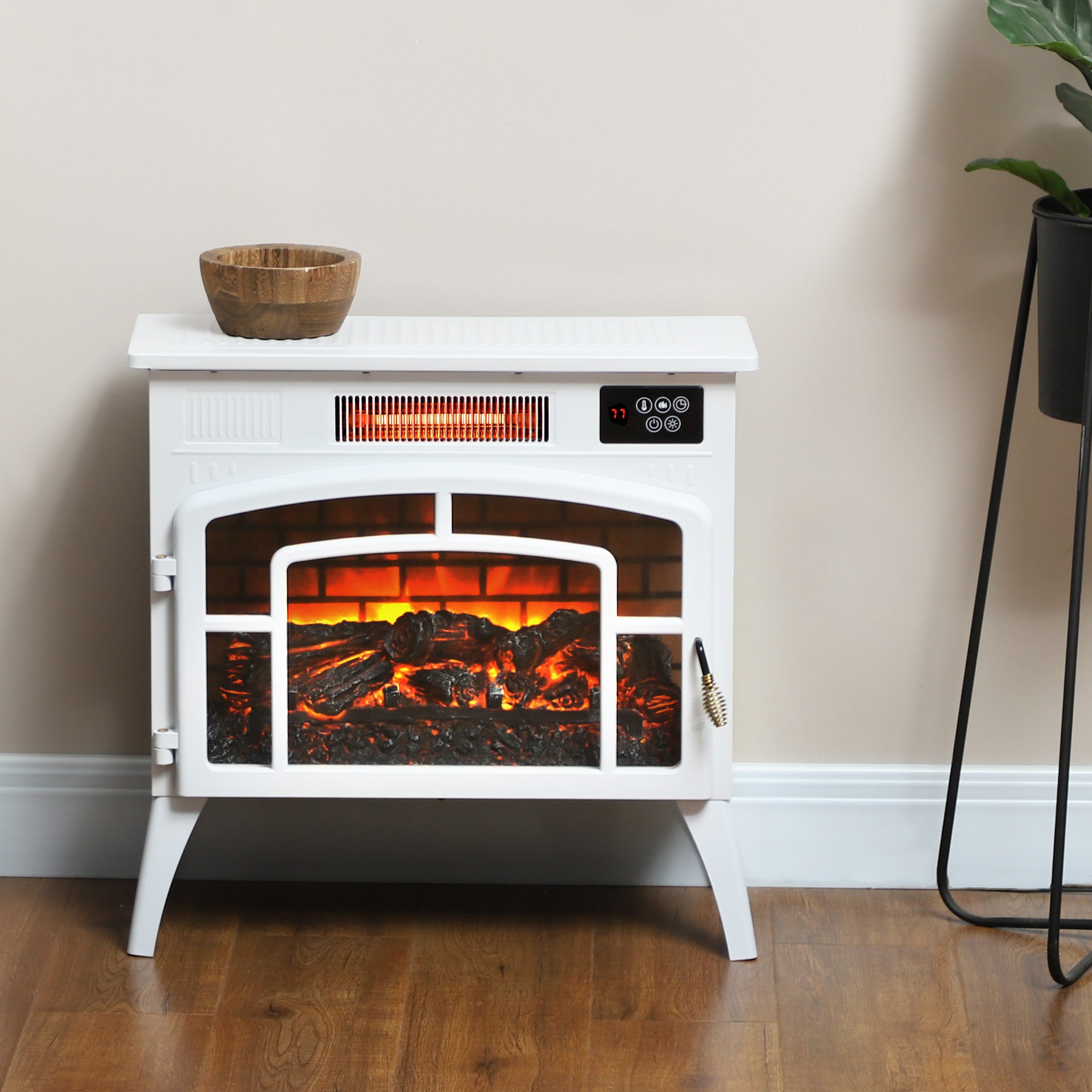 Electric Fireplace Stove, Infrared Fireplace Heater with Realistic Flame, Adjustable Temperature, 1500W, White Electric Fireplaces at Gallery Canada