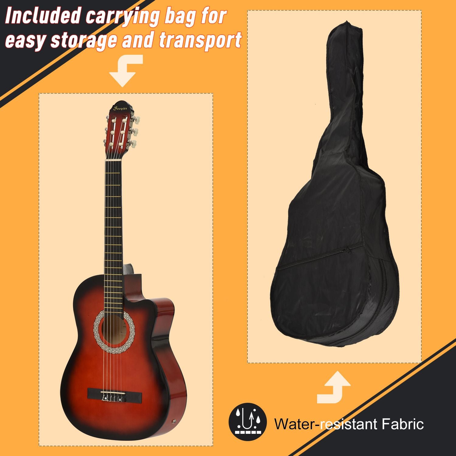 39.5 Inch Acoustic Electric Guitar for Beginner with Strings, Beige Strap, 3 Picks and Case Bag, Wine Red Electronic Musical Pianos at Gallery Canada