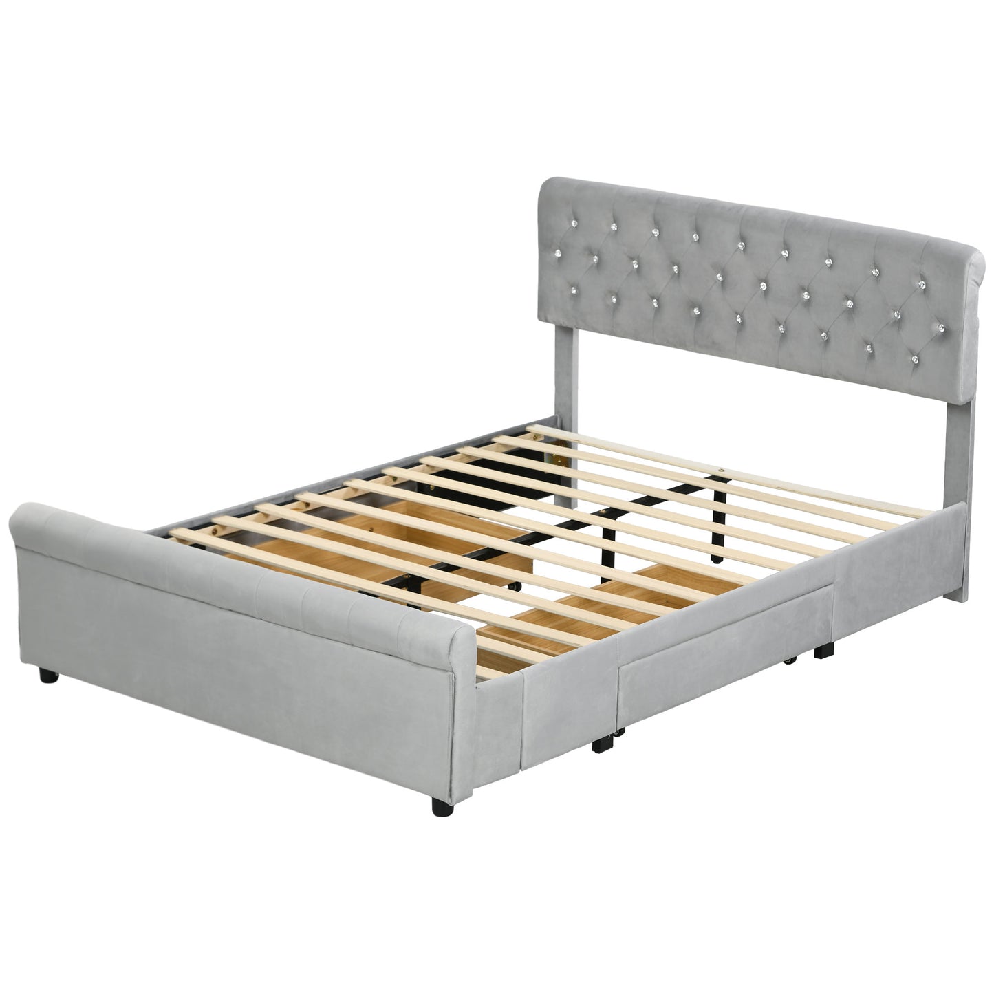 Full Bed Frame with Headboard, Double Bed Frame with 2 Drawers, No Box Spring Needed, Easy Assembly, Light Grey Bedroom Furniture   at Gallery Canada