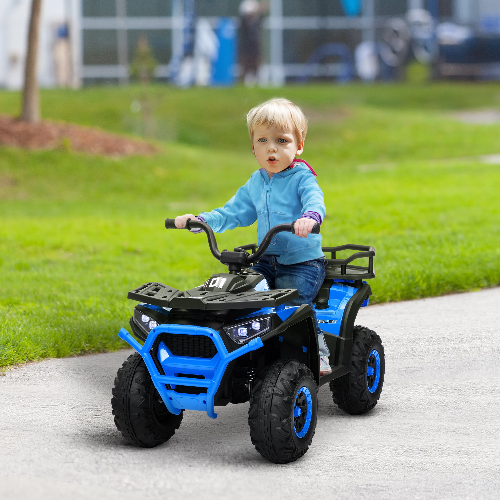 Kids ATV, 12V Battery Powered Electric Ride on Toy w/ Spring Suspension, Storage Basket, High &; Low Speed, Blue Electric Ride On Toys at Gallery Canada