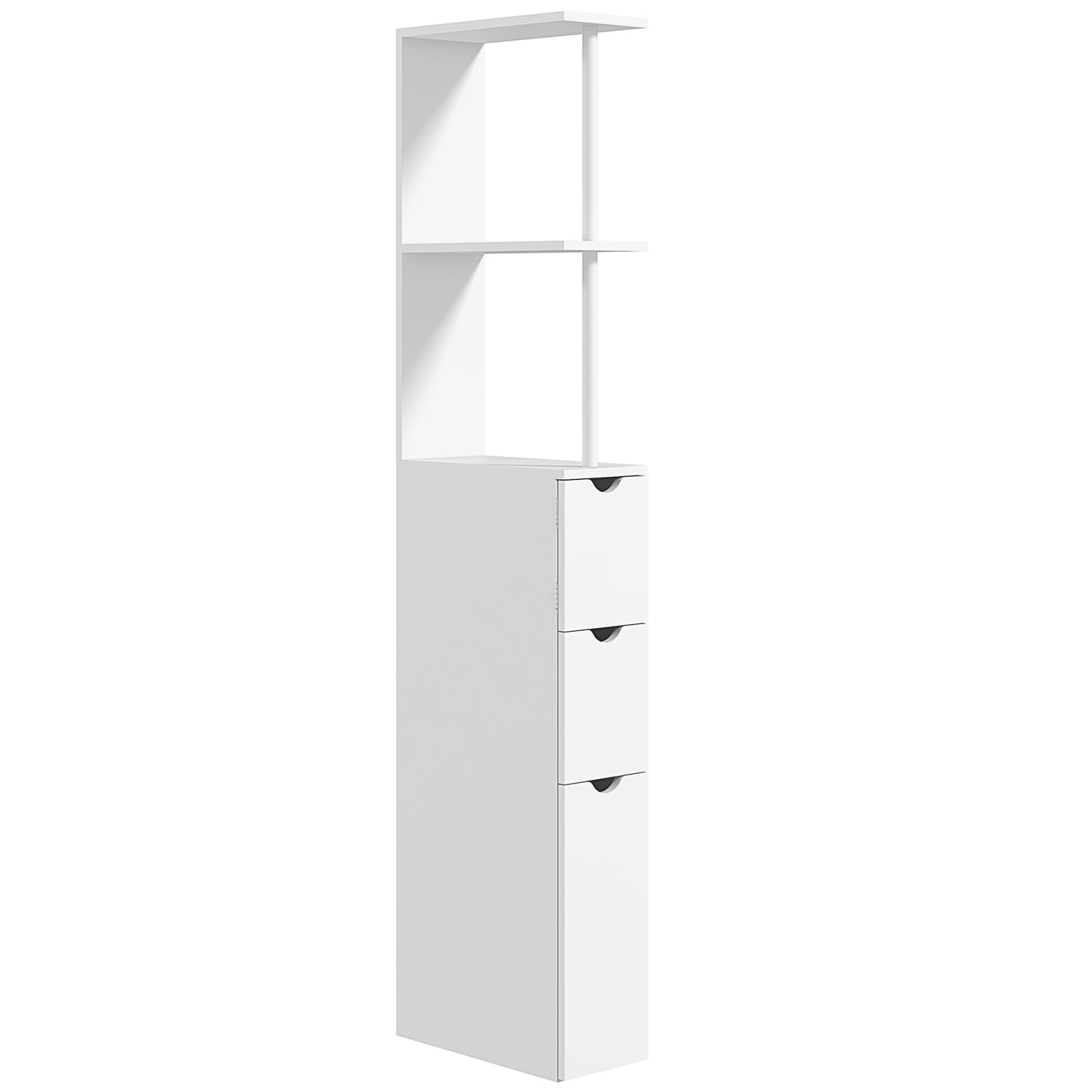 Tall Bathroom Storage Cabinet, Narrow Bathroom Cabinet with Drawers and Open Shelves for Small Spaces, White Bathroom Cabinets   at Gallery Canada