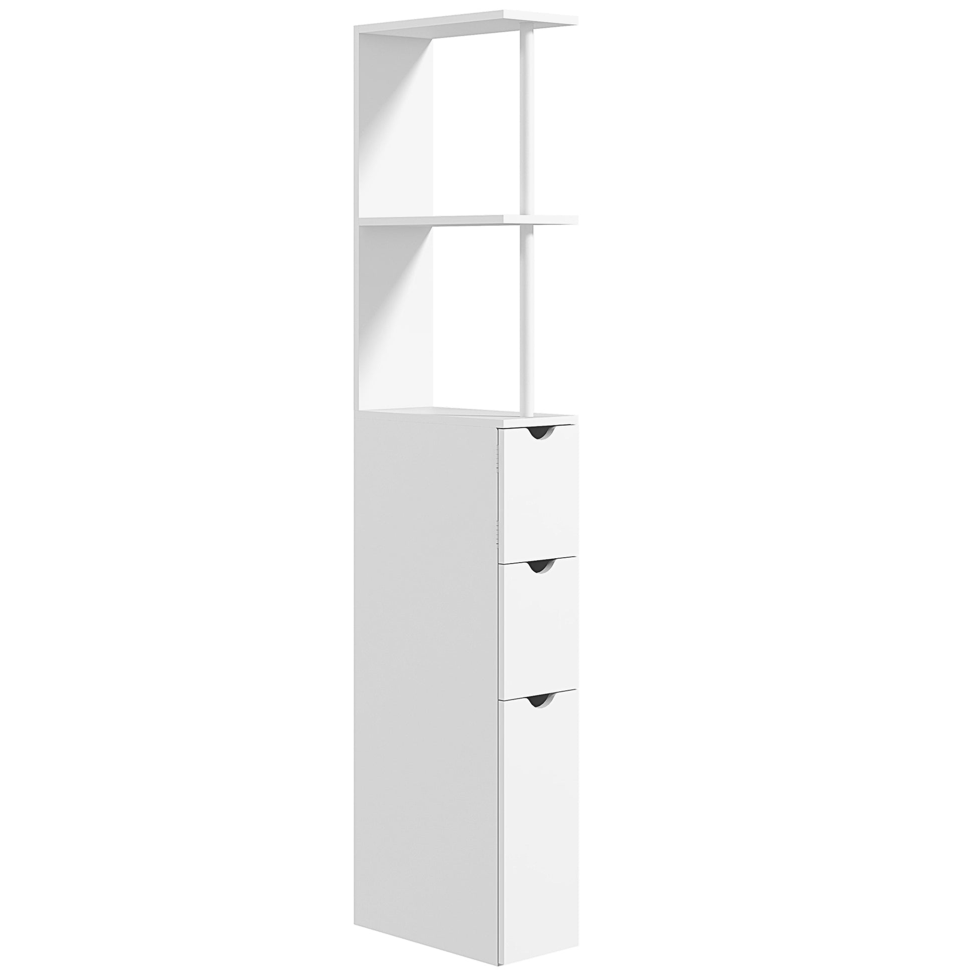 Tall Bathroom Storage Cabinet, Narrow Bathroom Cabinet with Drawers and Open Shelves for Small Spaces, White Bathroom Cabinets   at Gallery Canada