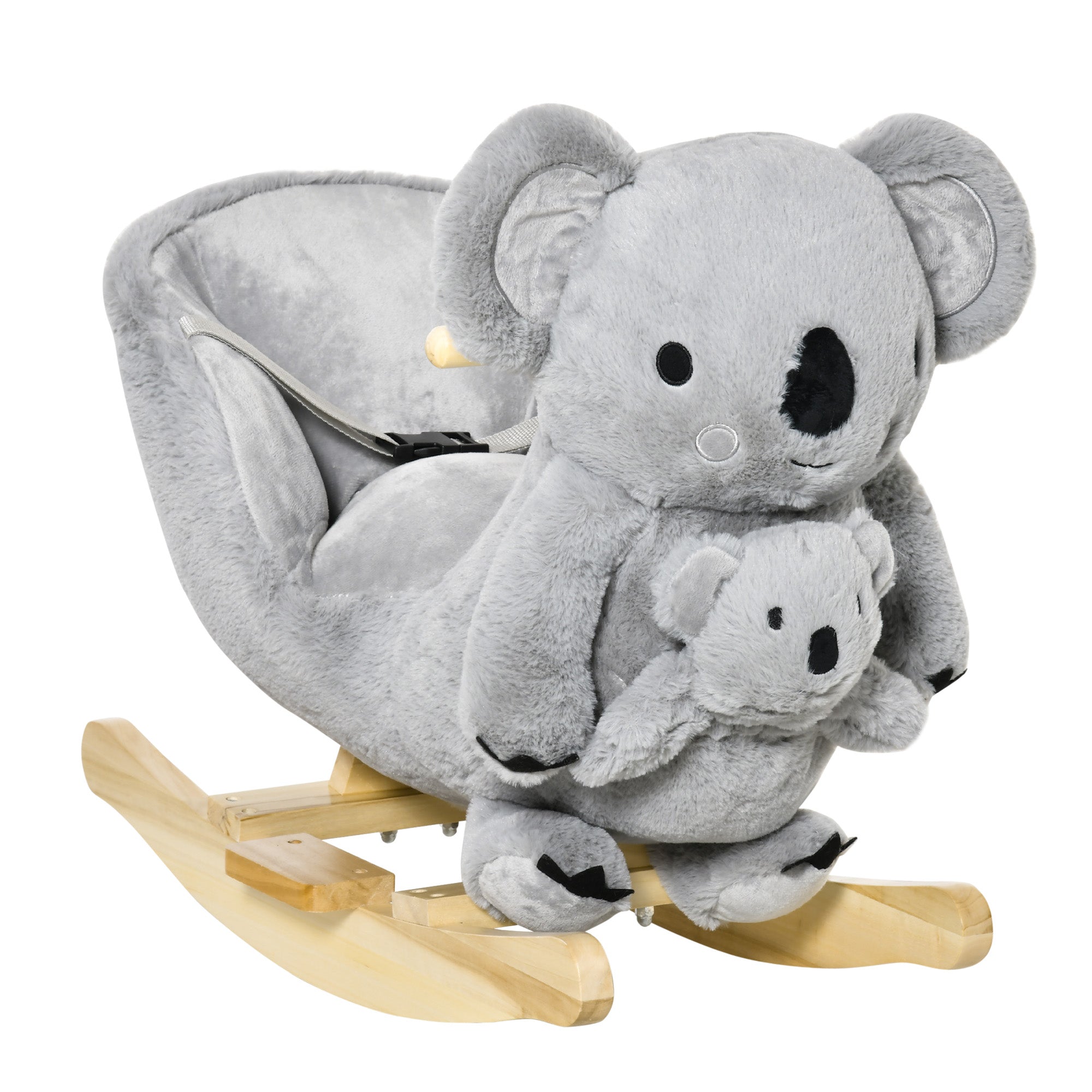 Kids Plush Ride-On Rocking Horse Koala-shaped Plush Toy Rocker with Gloved Doll Realistic Sounds for Child 18-36 Months Grey Rocking Horses Grey at Gallery Canada