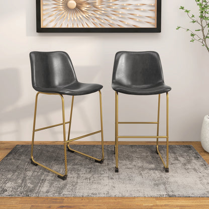 Bar Height Stools Set of 2, PU Leather Upholstered Stools for Kitchen Island, Modern Bar Chairs, Dark Grey Bar Stools   at Gallery Canada