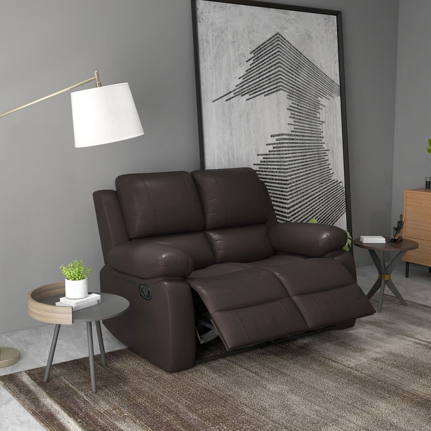 PU Leather Manual Recliner Sofa, Double Reclining Loveseat with Pullback Control Footrest for Living Room, Brown 2-Seater Sofas   at Gallery Canada