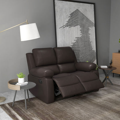 PU Leather Manual Recliner Sofa, Double Reclining Loveseat with Pullback Control Footrest for Living Room, Brown 2-Seater Sofas   at Gallery Canada