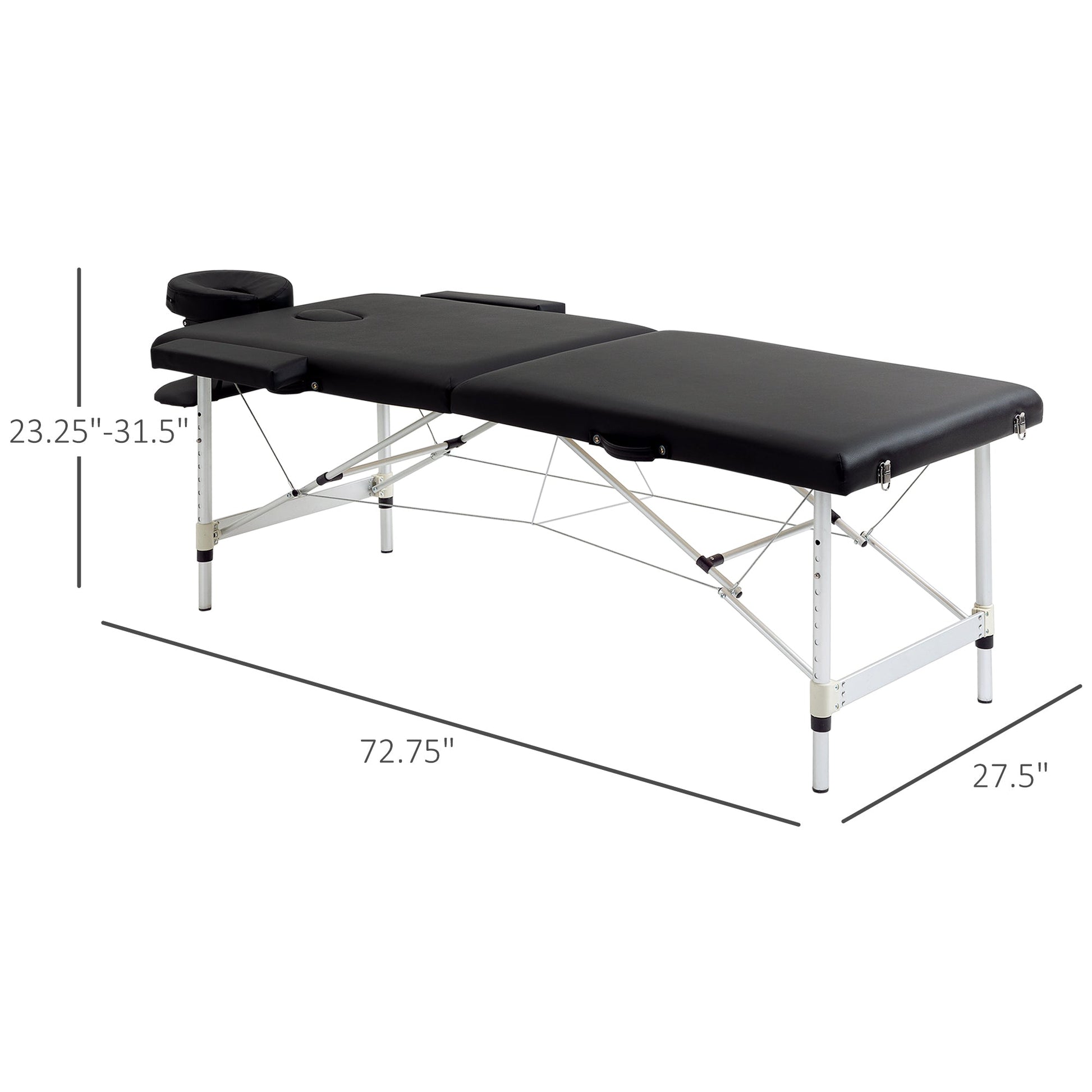 73" 2 Section Foldable Massage Table Professional Salon SPA Facial Couch Tatoo Bed with Carry Bag Black Portable Massage Tables   at Gallery Canada