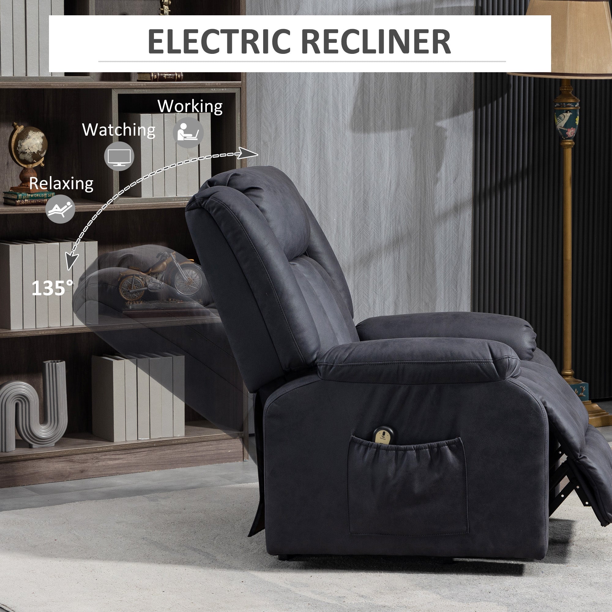 Lift Chair for Seniors, Microfibre Upholstered Electric Recliner Chair with Remote, Quick Assembly, Charcoal Grey Electric Power Lift Chairs at Gallery Canada